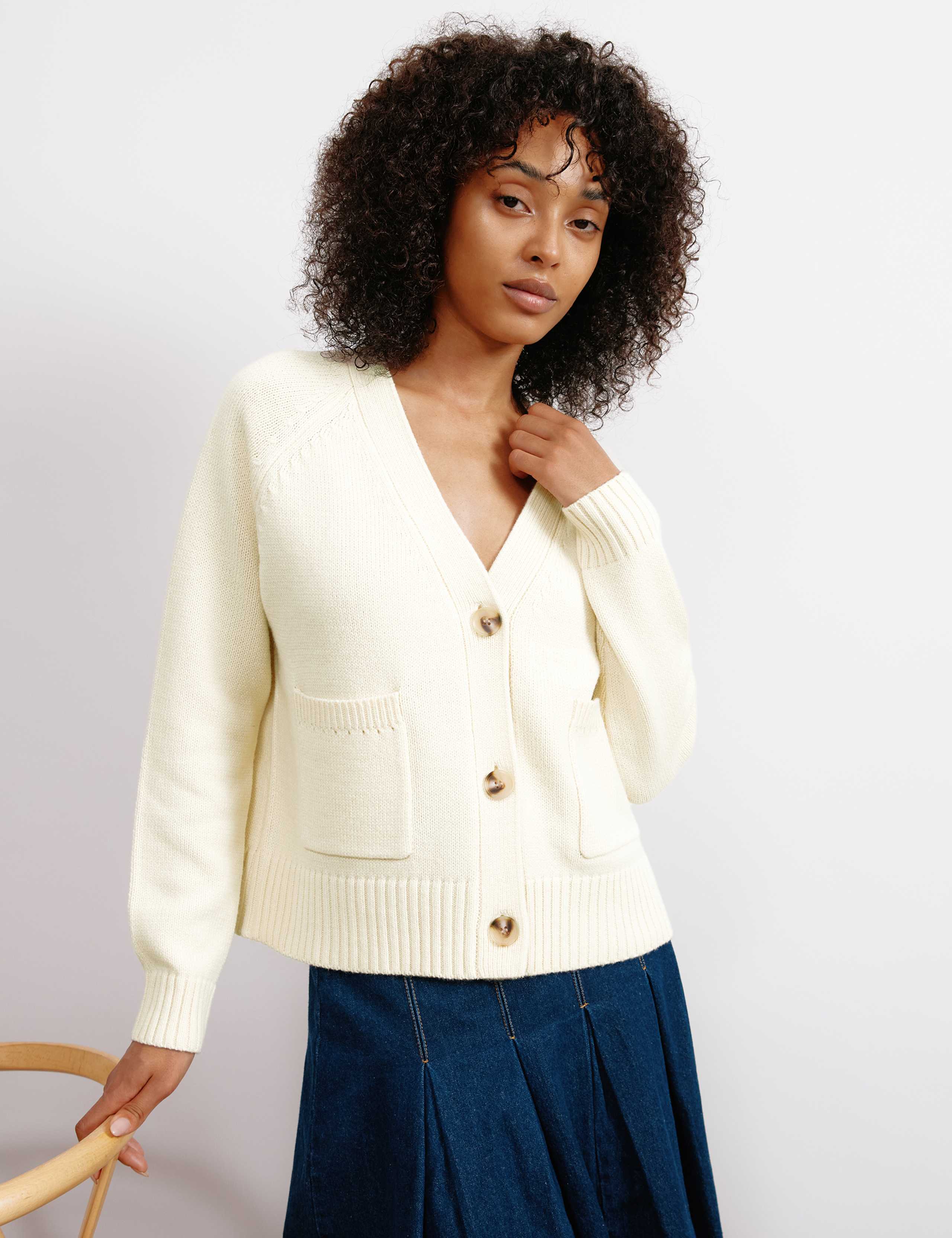 V-Neck Relaxed Cardigan with Wool