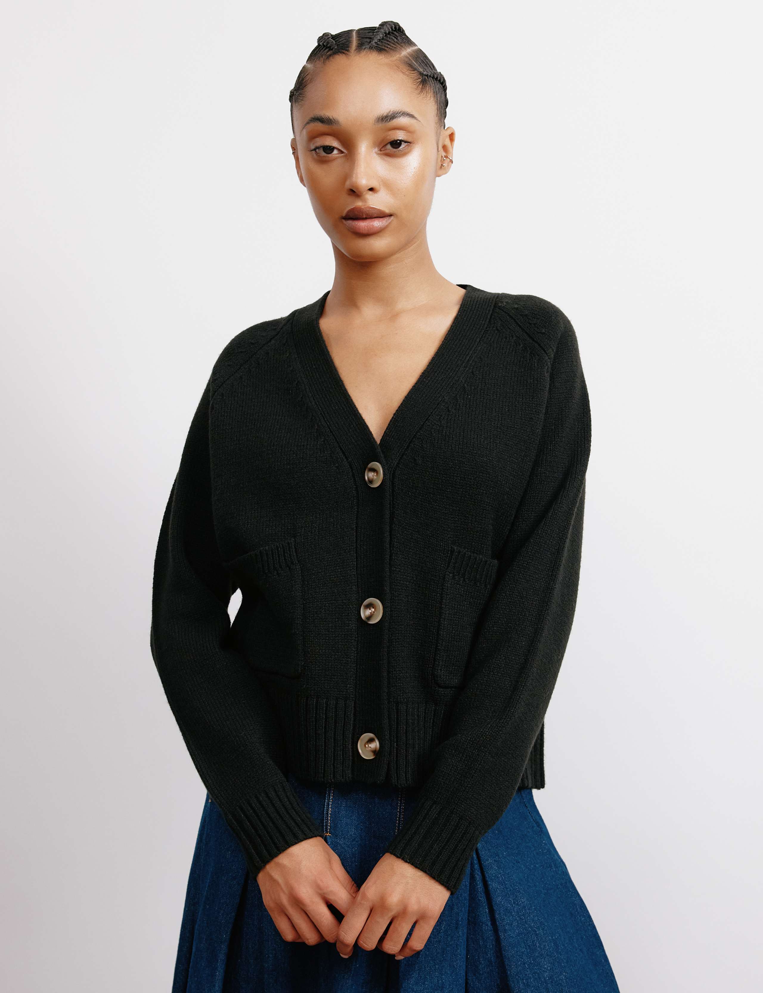 V-Neck Relaxed Cardigan with Wool