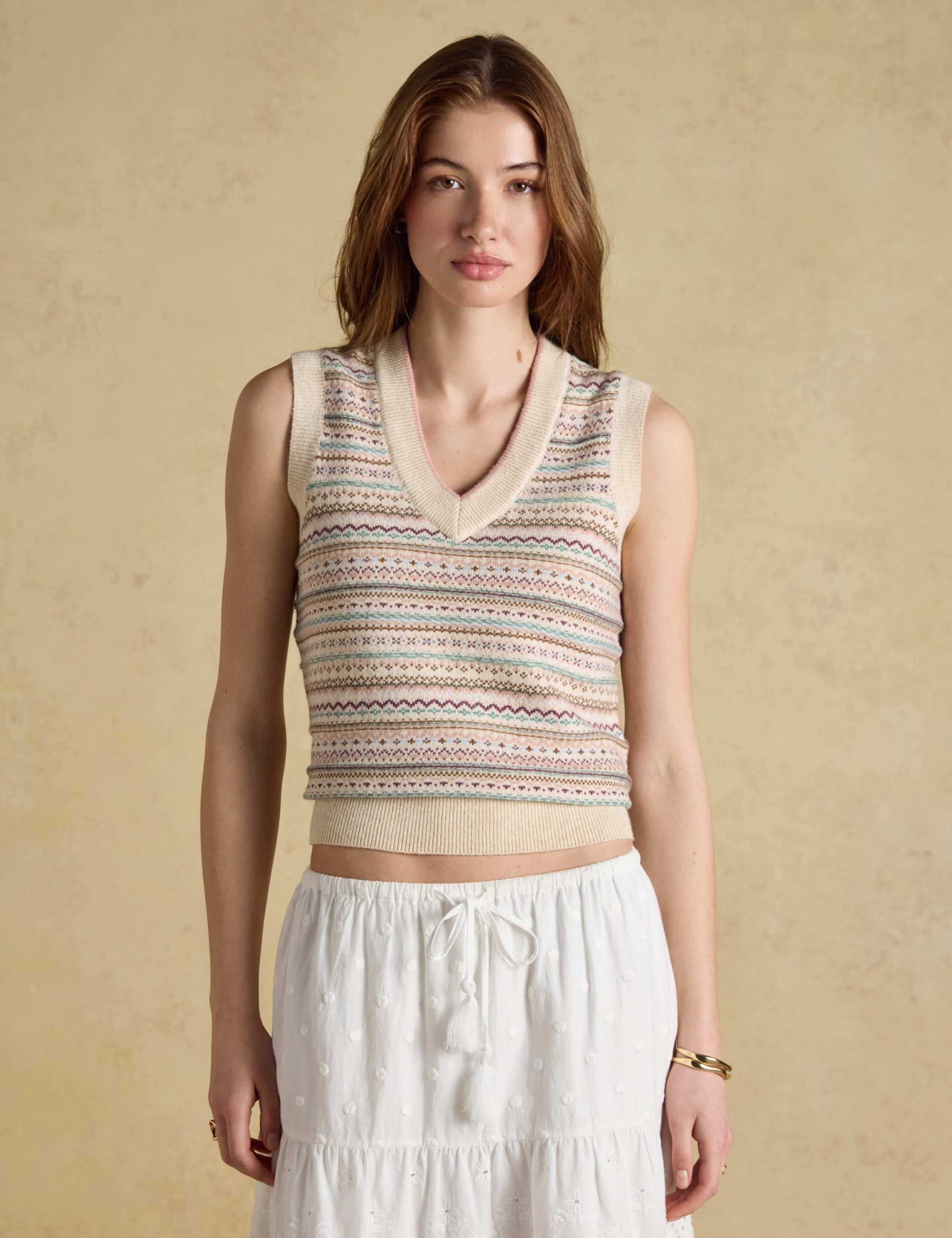 Cotton Rich Fair Isle Knitted Vest with Wool