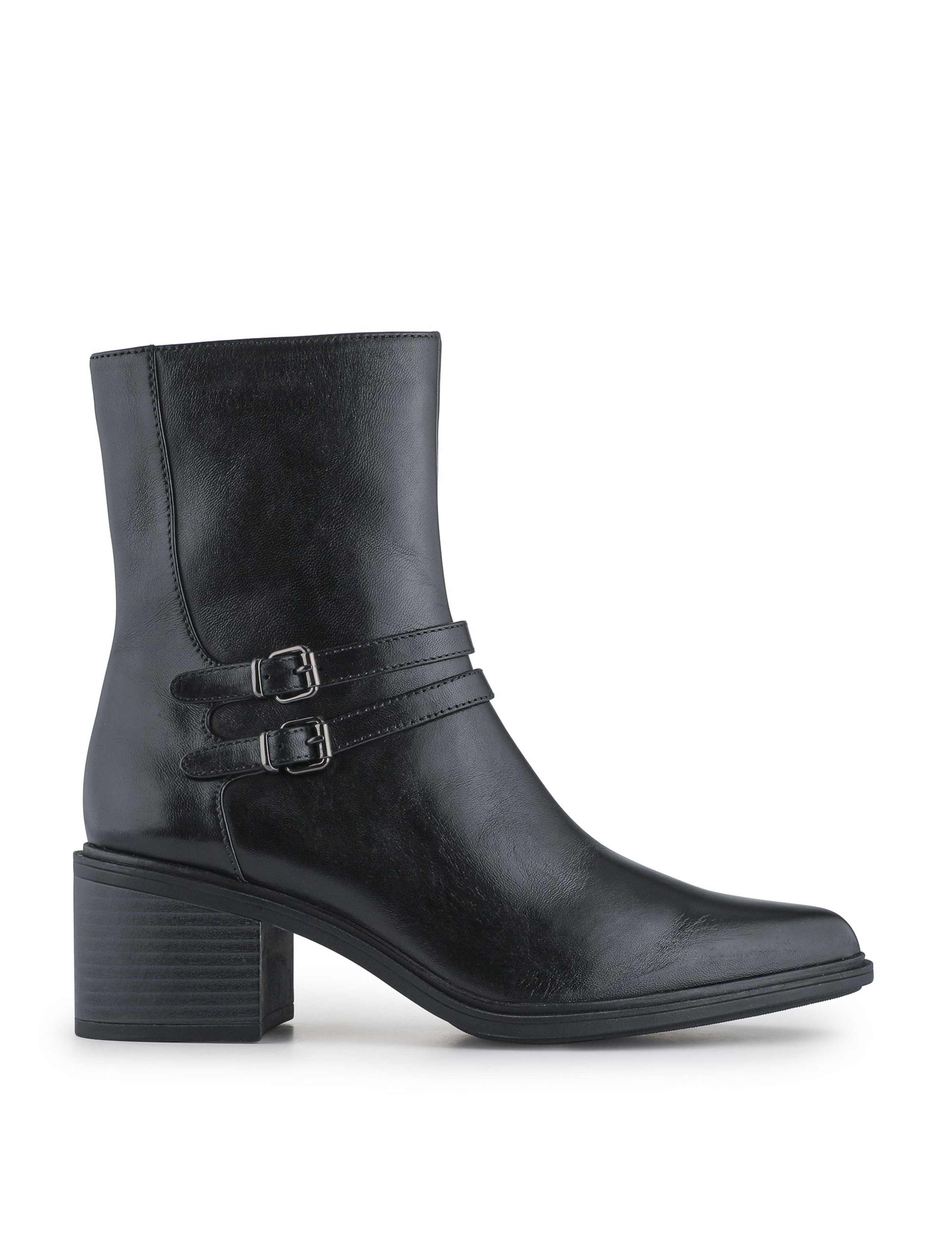 Leather Block Heel Ankle Boots