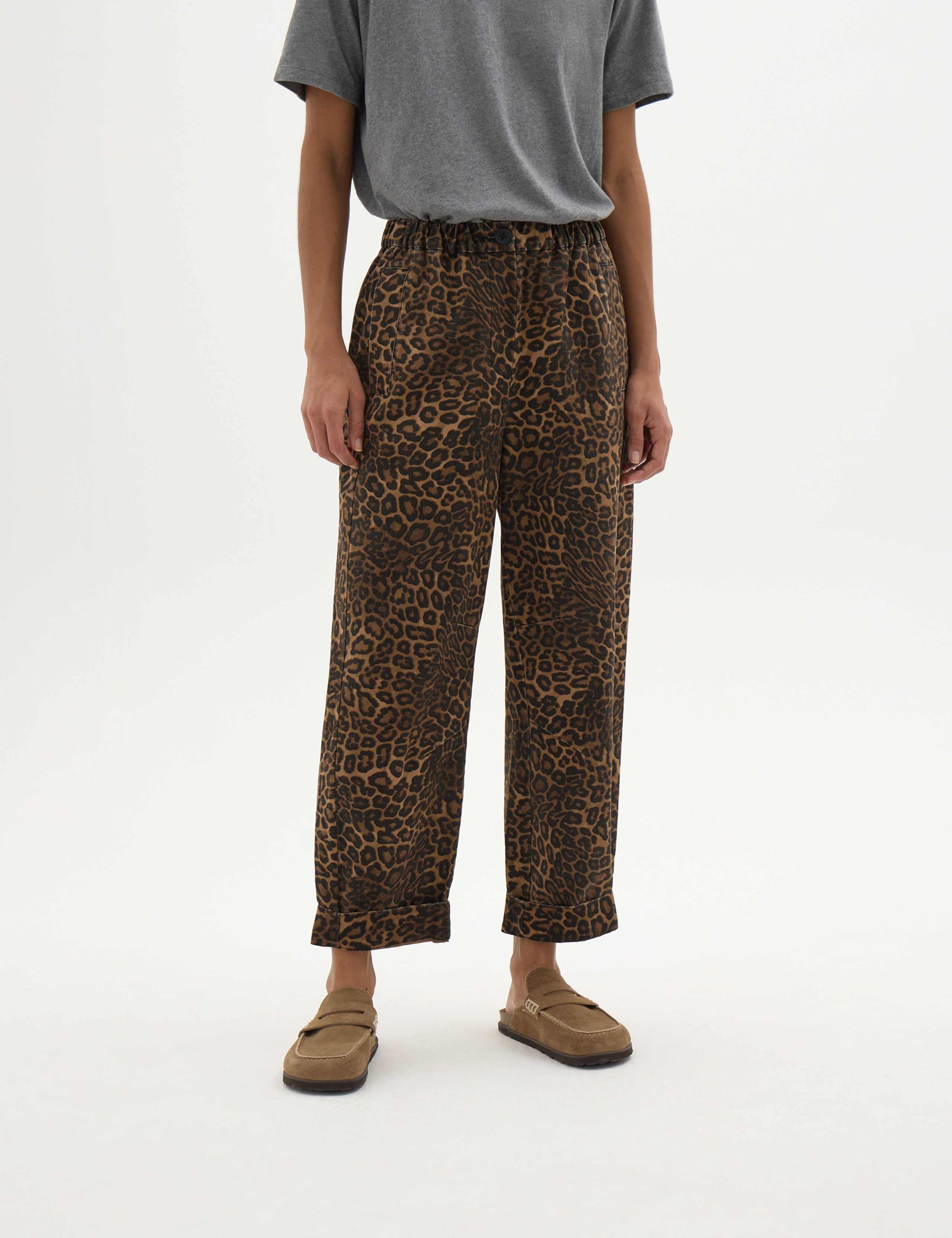 Pure Cotton Leopard Print Barrel Leg Trousers