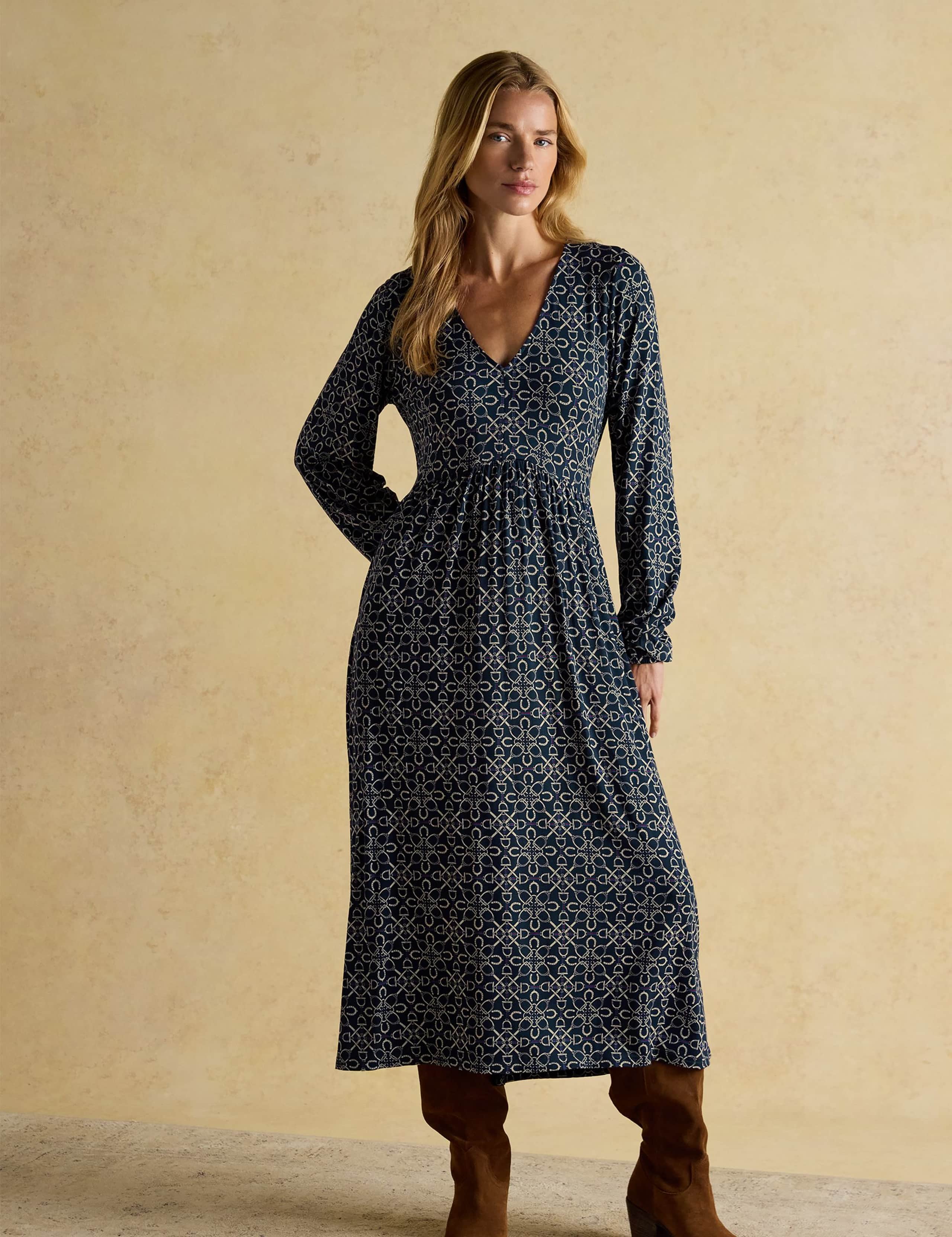 Floral V-Neck Long Sleeve Midi Dress