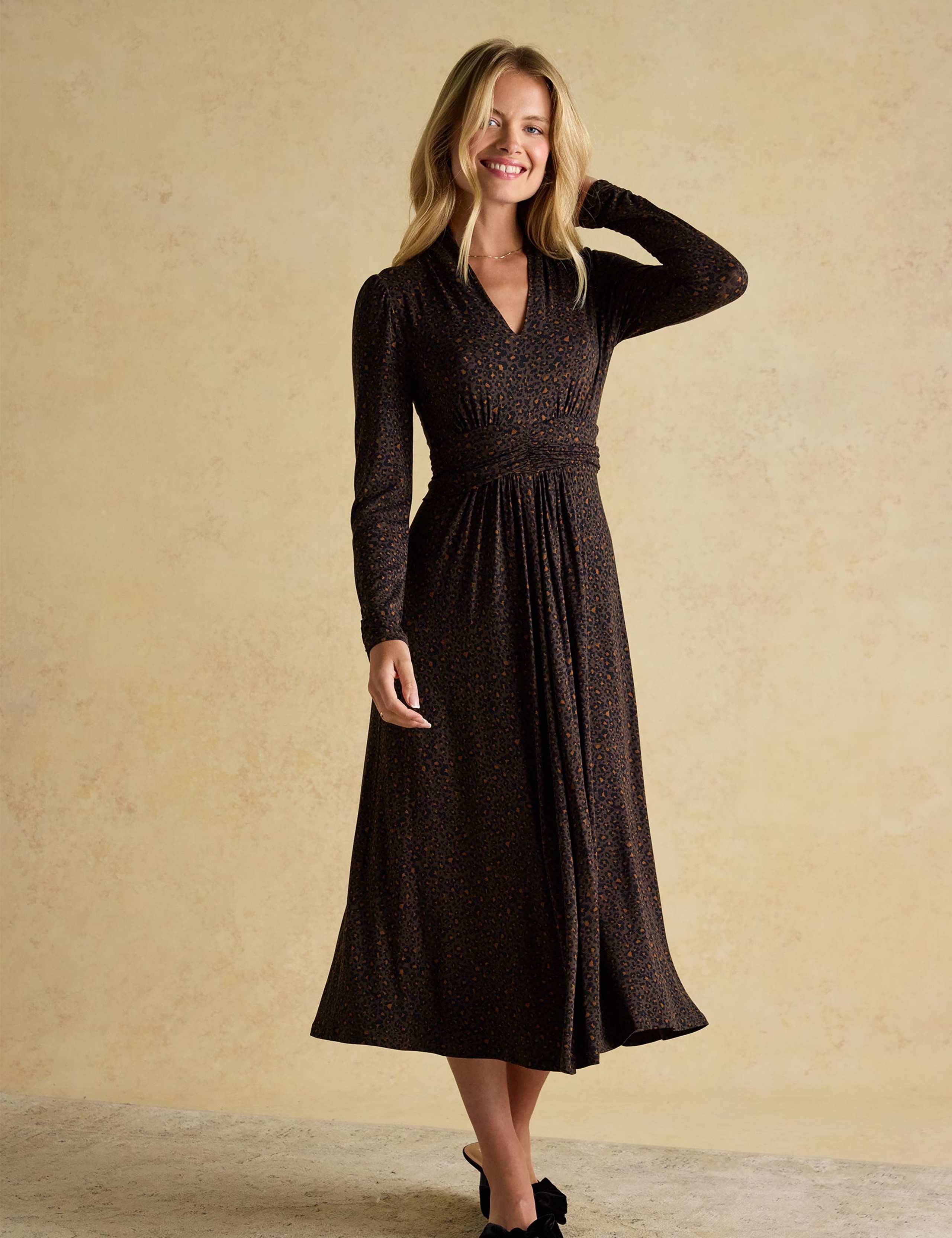 Paisley Pleat Detail Long Sleeve Dress