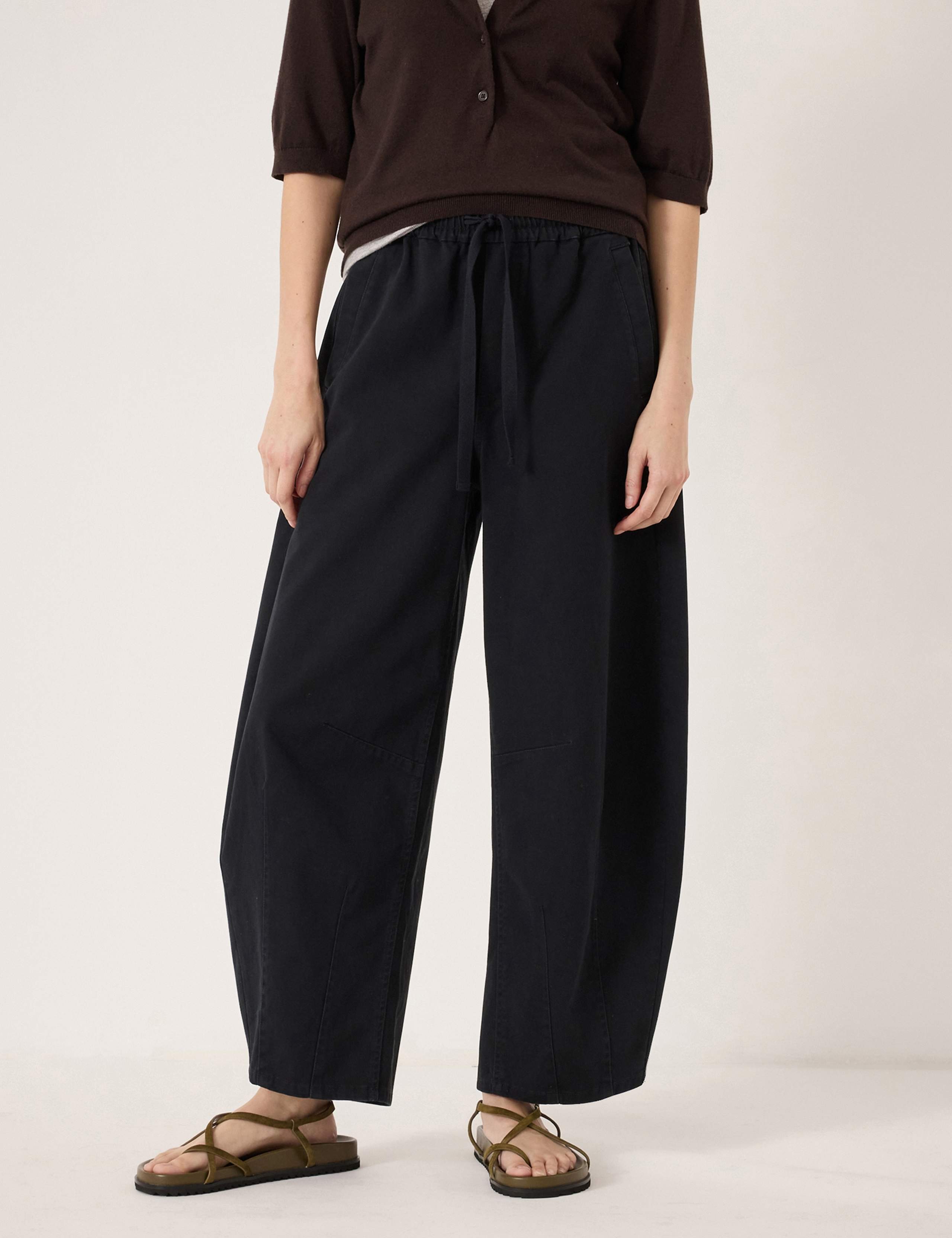 Pure Cotton Drawstring Barrel Leg Trousers