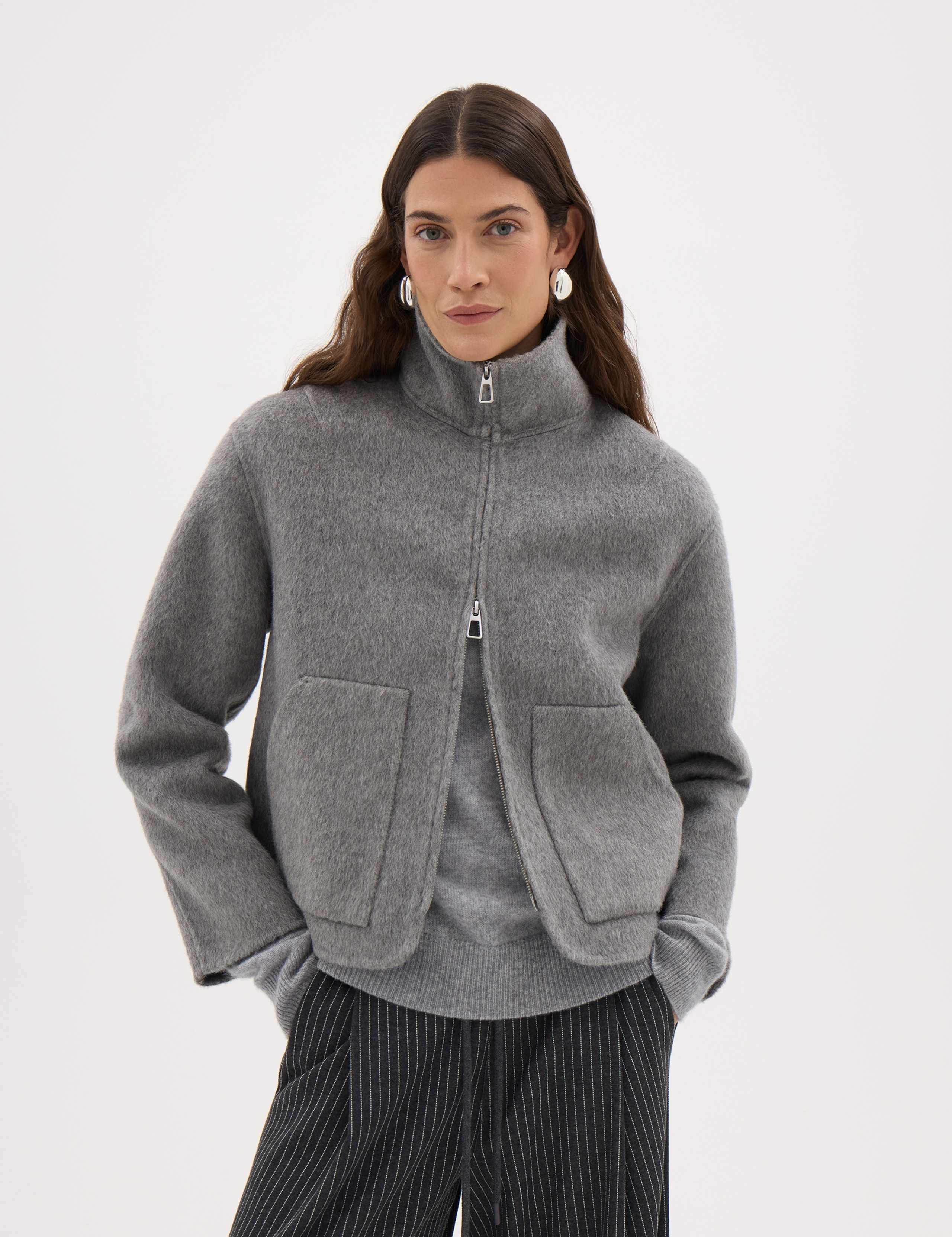 Pure Wool Funnel Neck Short Jacket