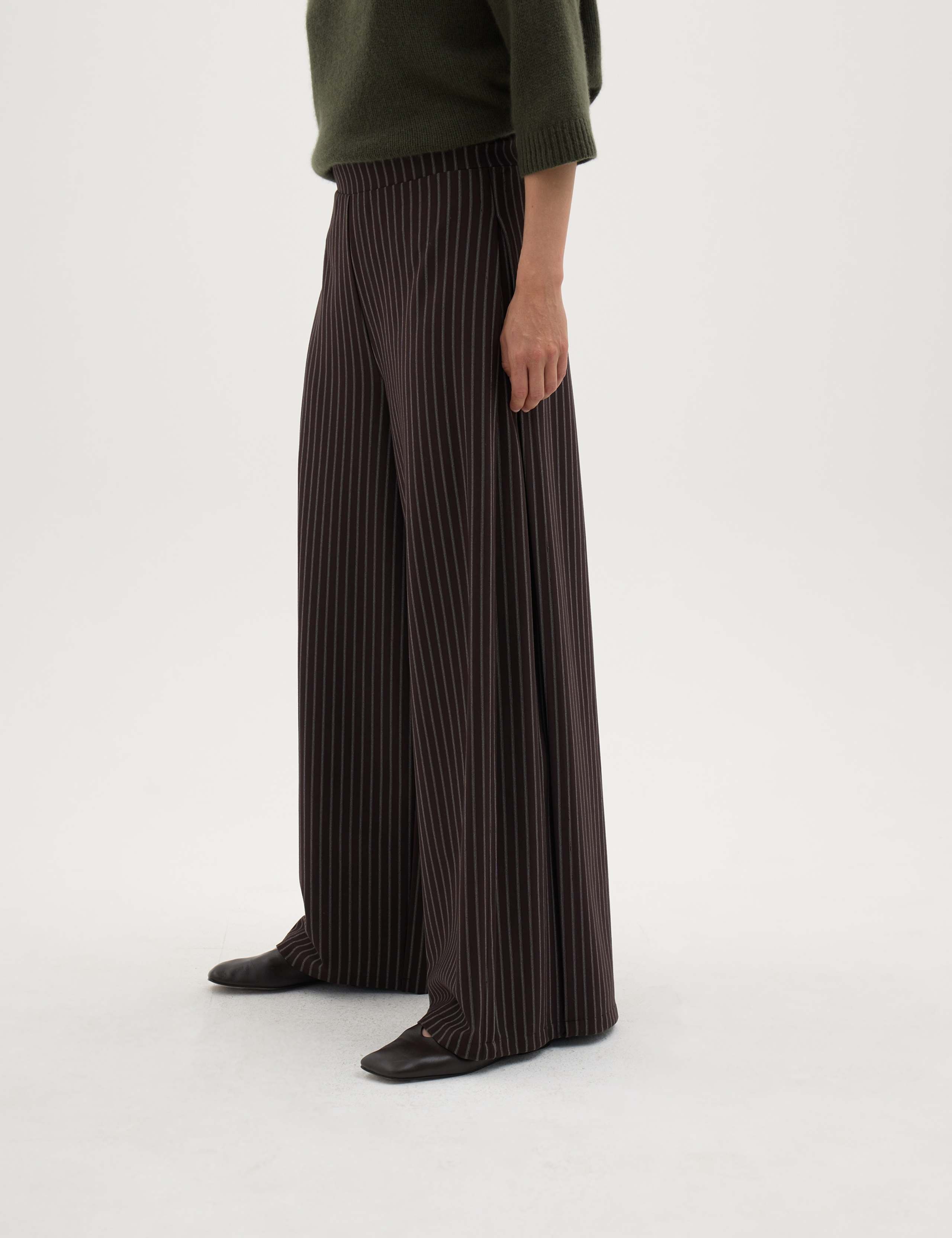Striped Pleated Wide Leg Trousers