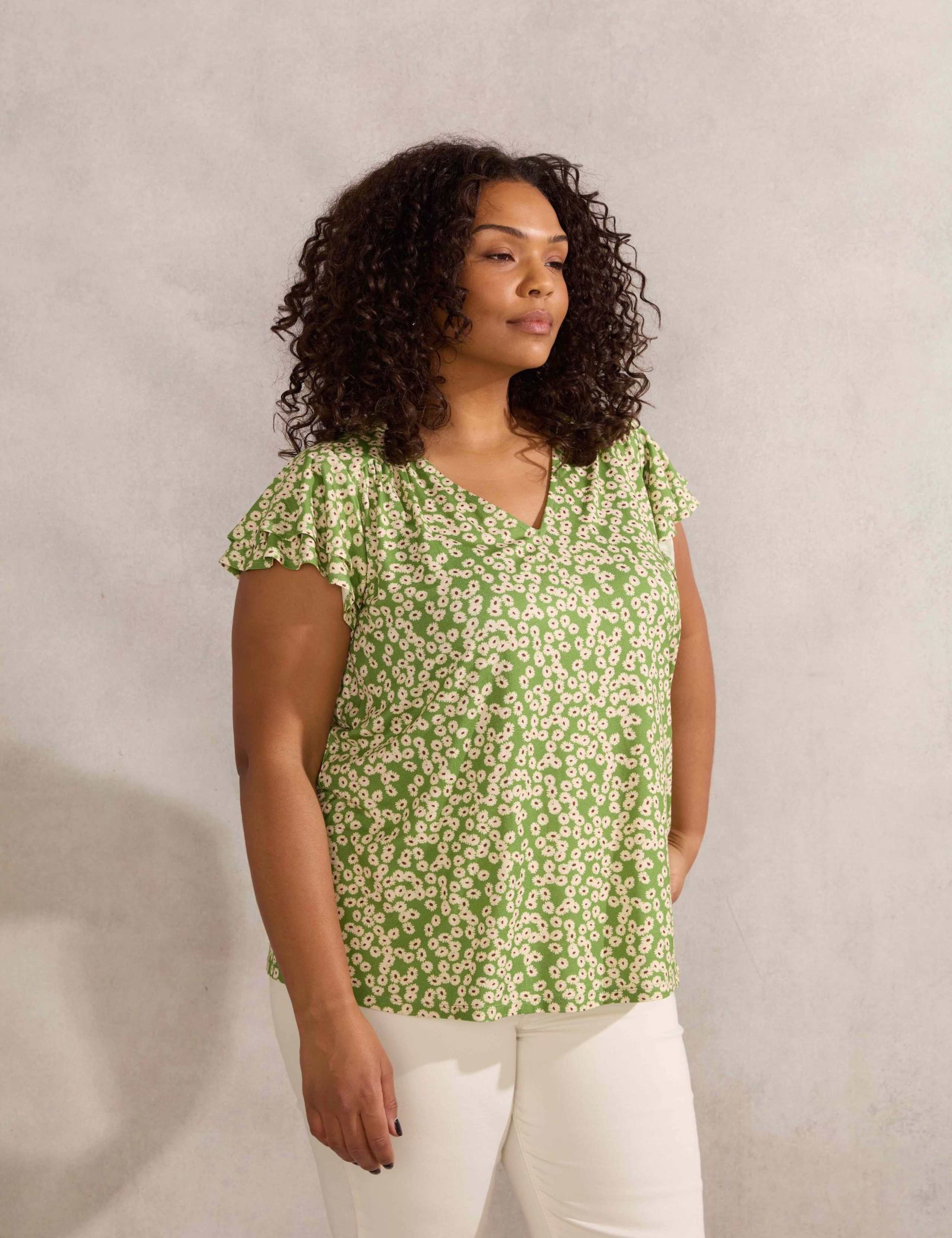 Jersey Ditsy Floral V-Neck Top