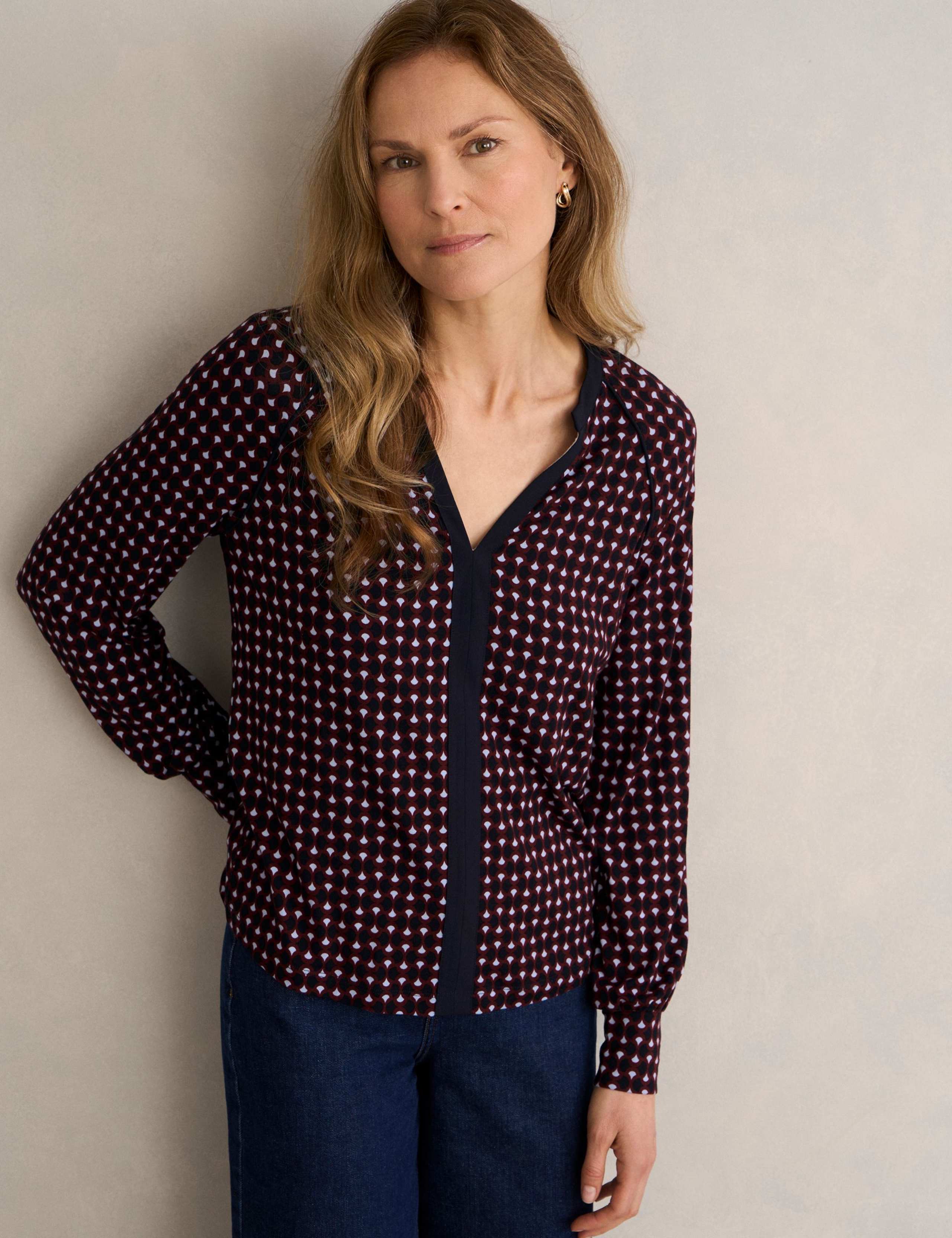 Geometric V-Neck Blouse