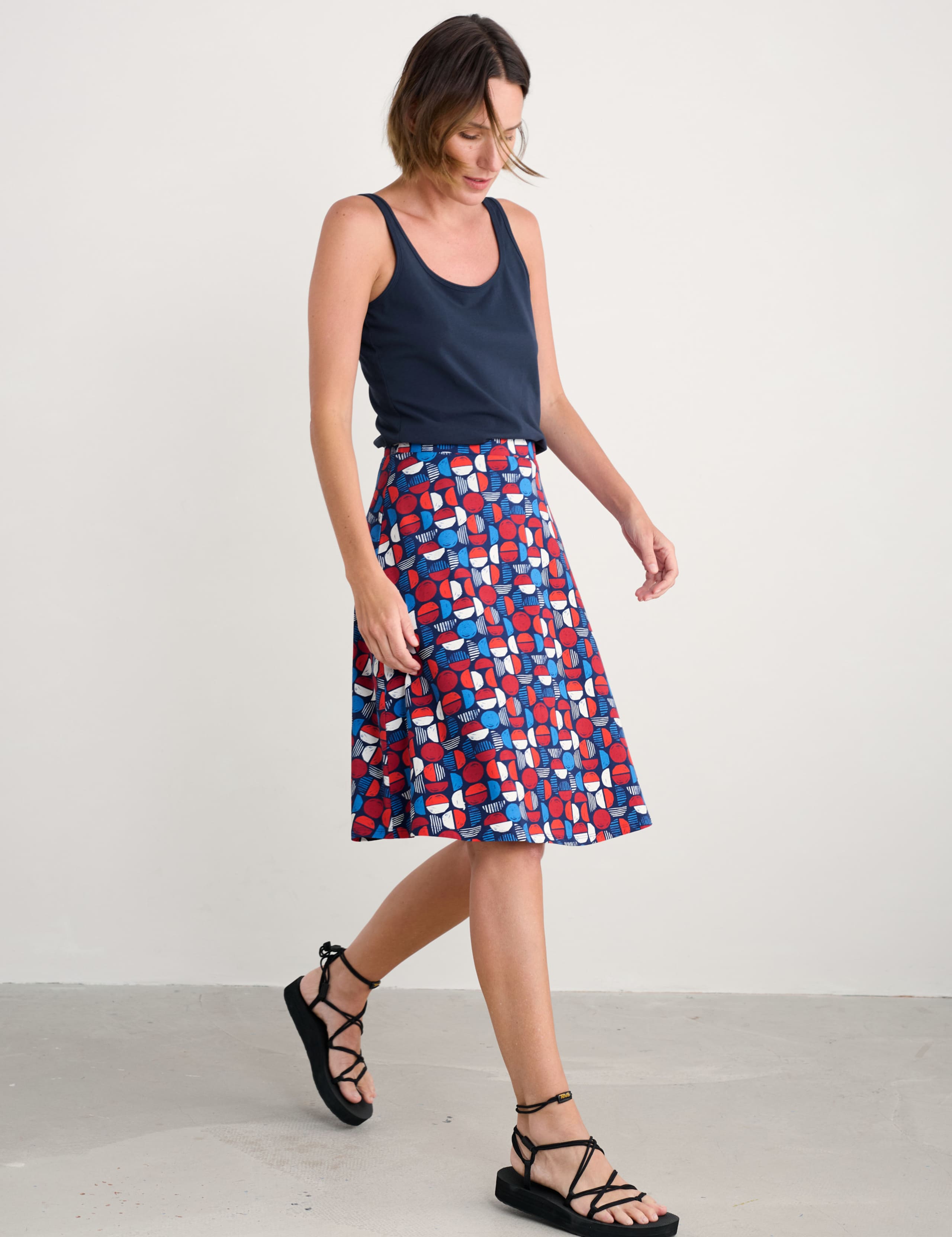Cotton Rich Printed Knee Length Skirt