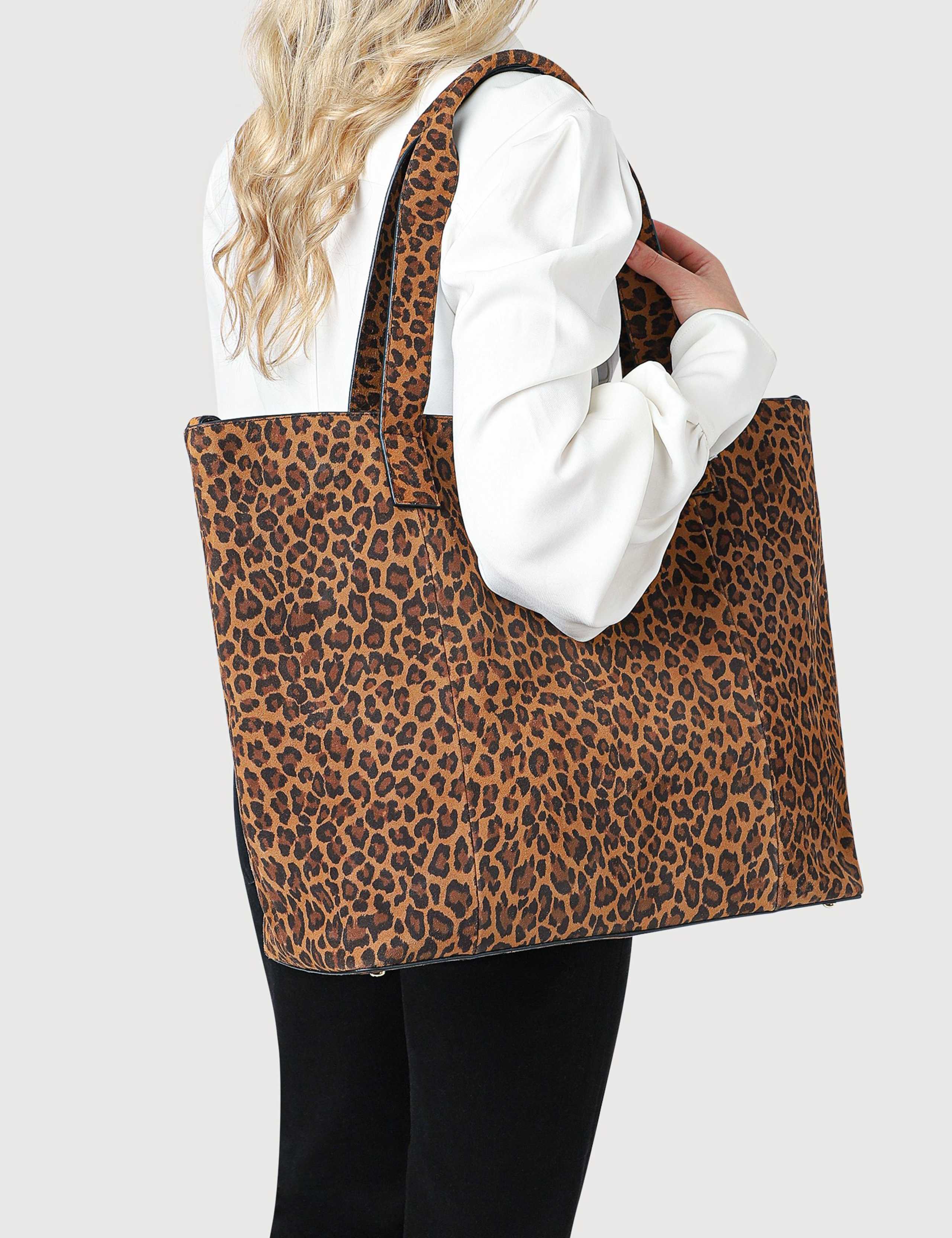 Leather Leopard Print Shoulder Bag