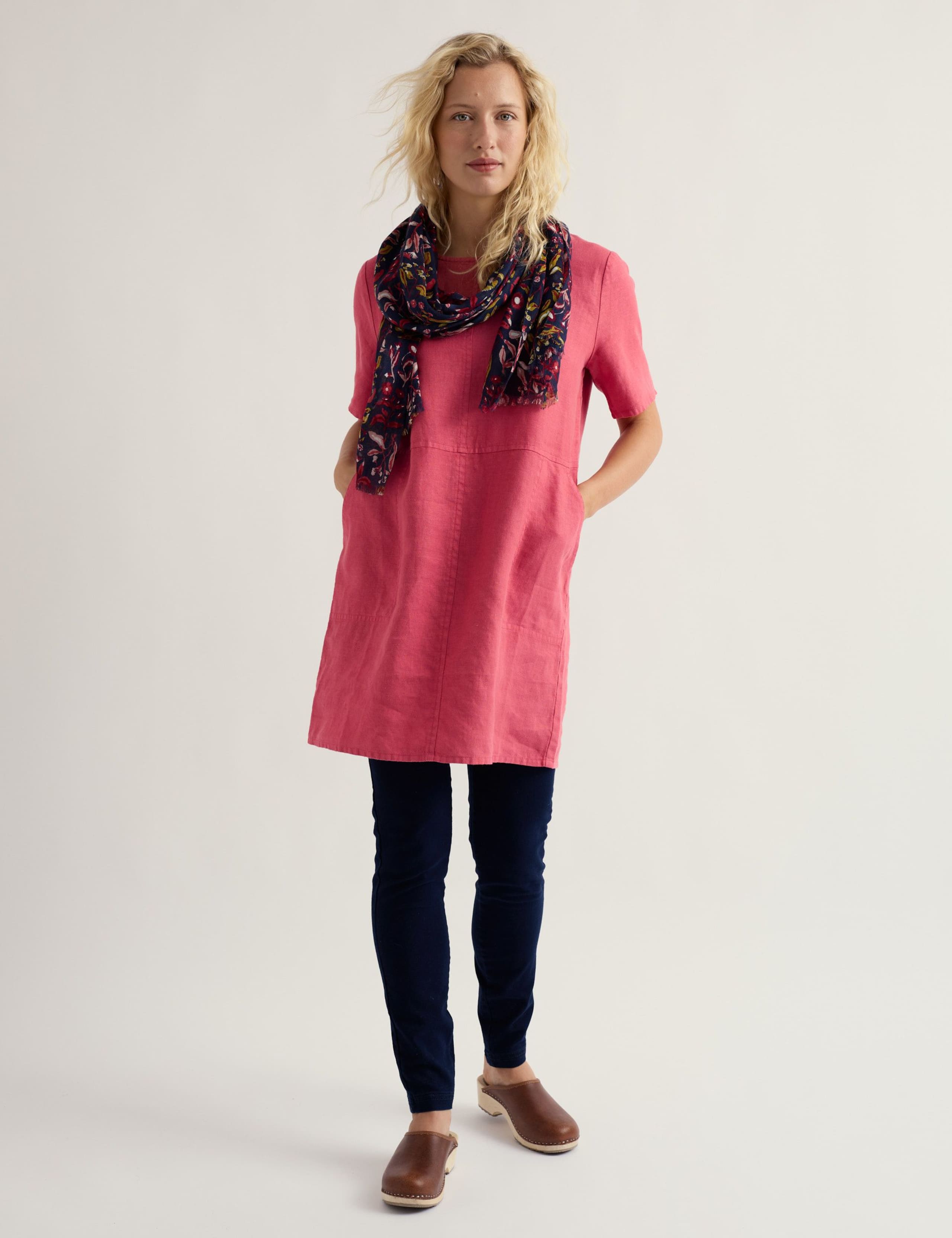 Pure Linen Floral Scoop Neck Tunic
