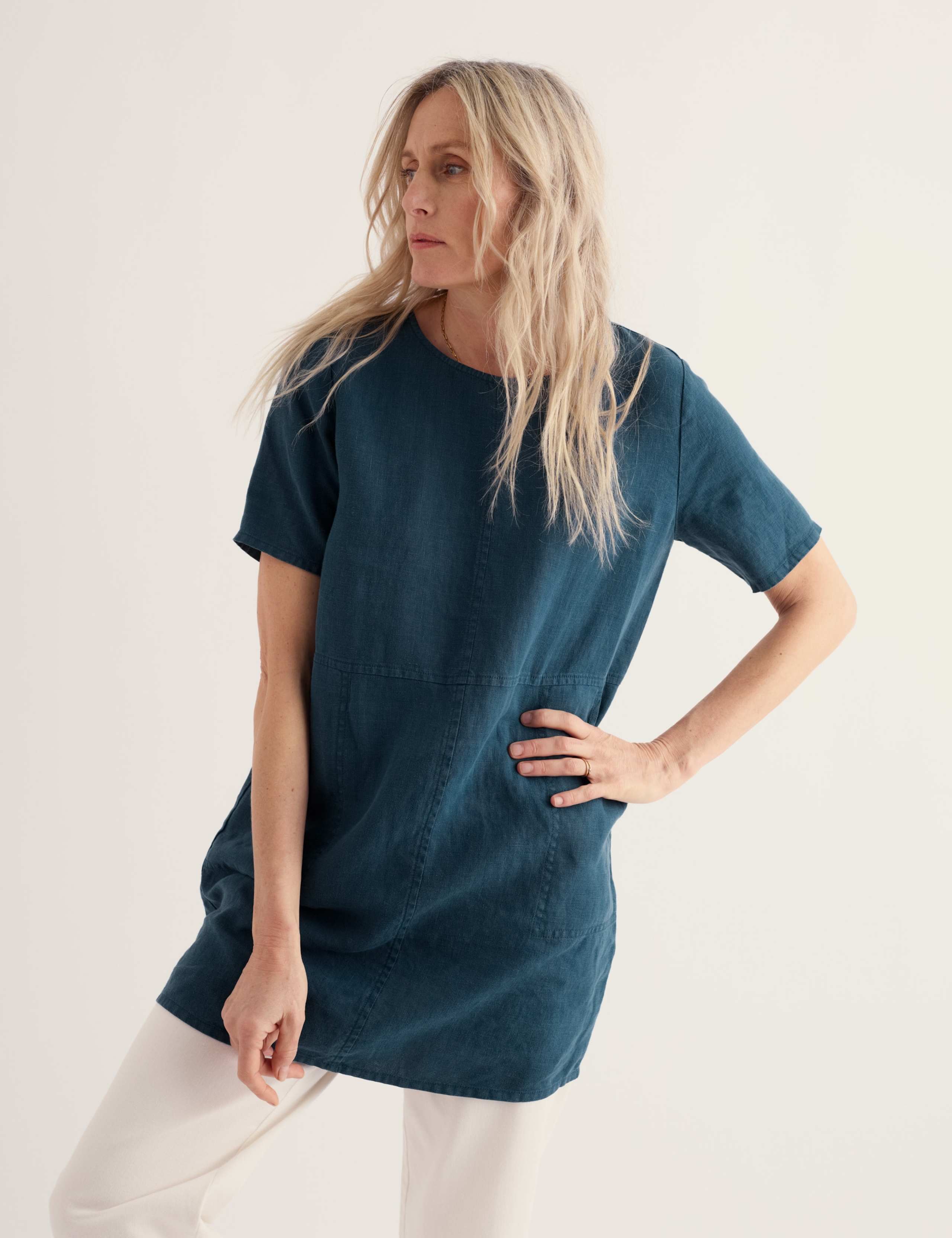 Pure Linen Floral Scoop Neck Tunic