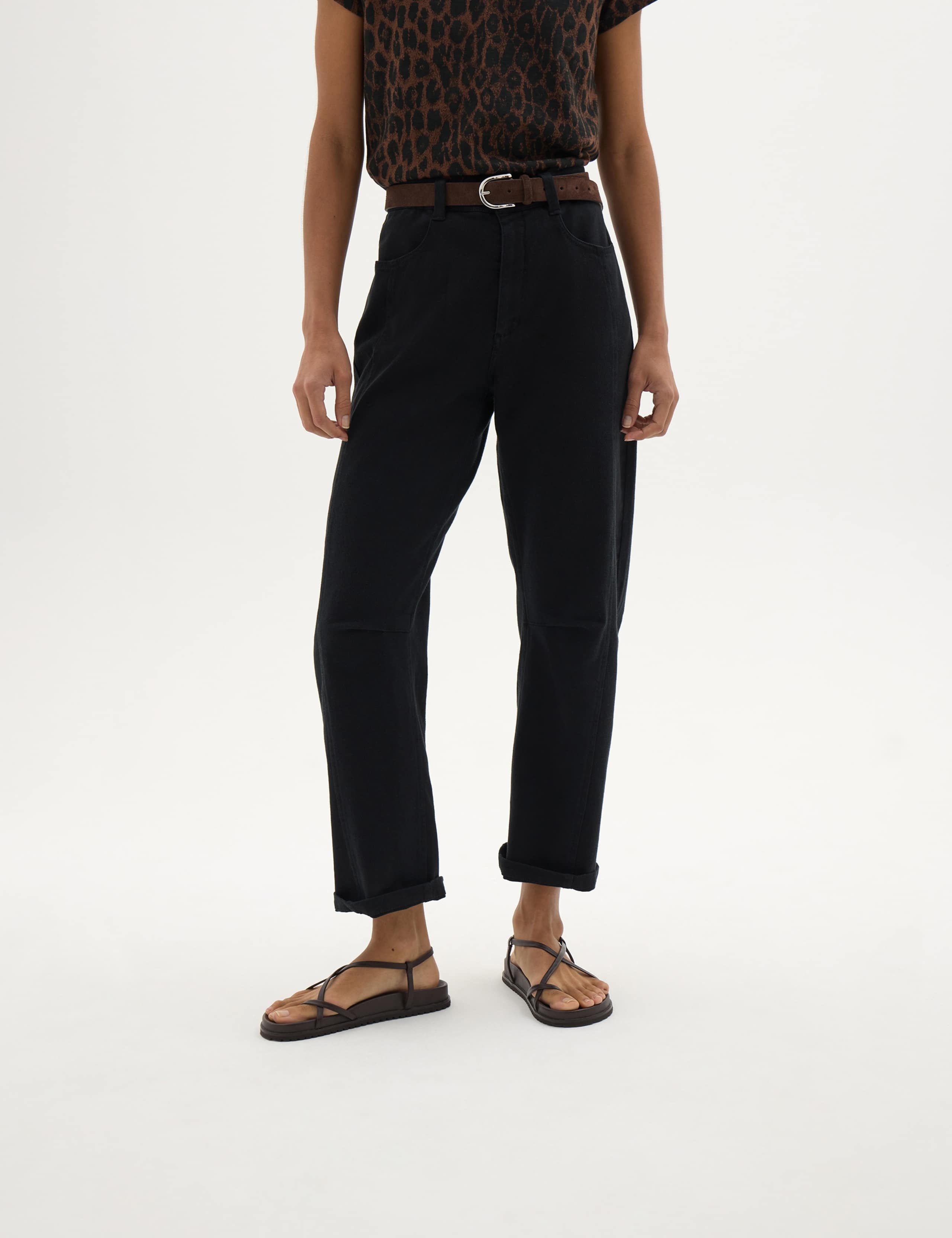 Cotton Rich Barrel Leg Cropped Trousers