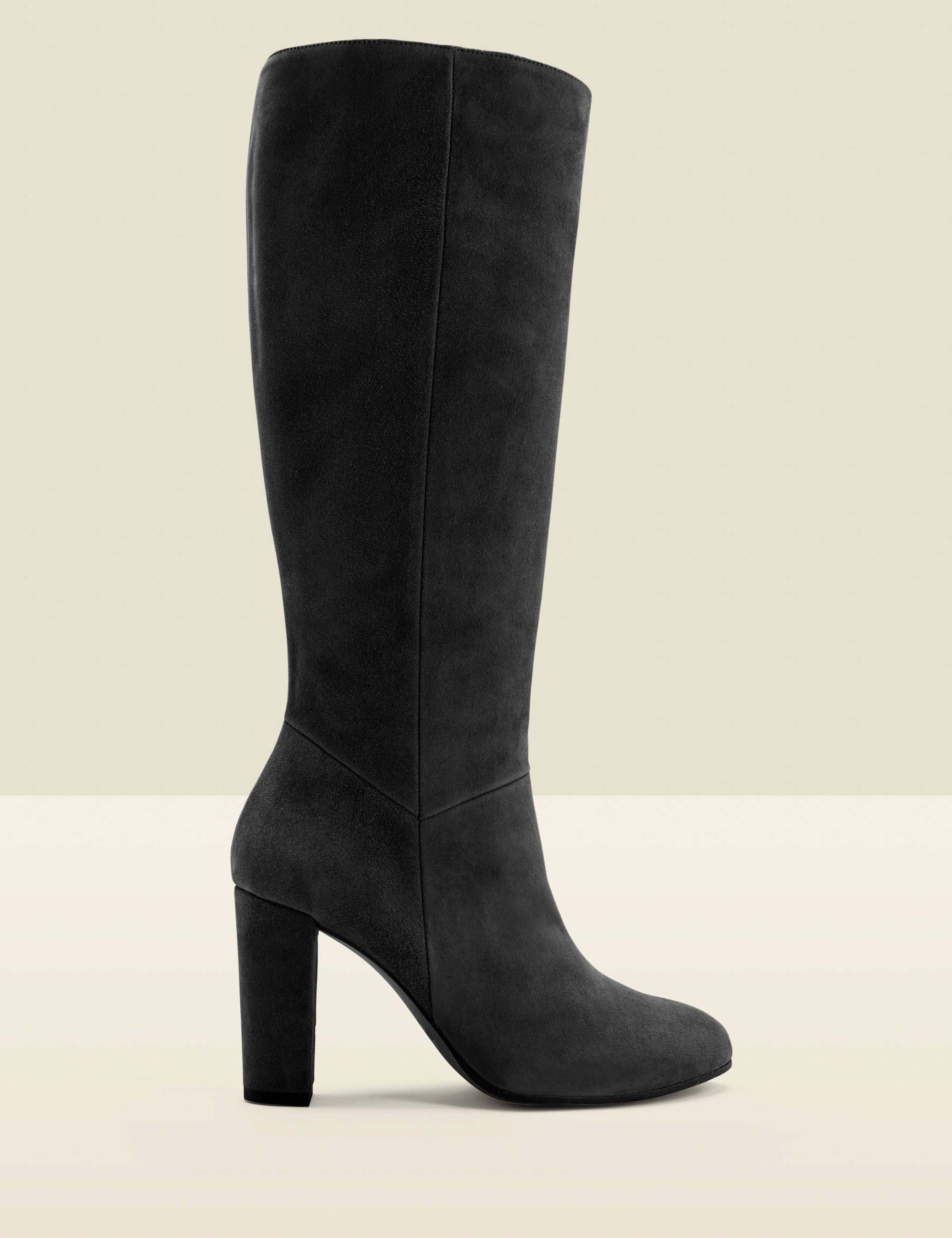 Leather Block Heel Knee High Boots