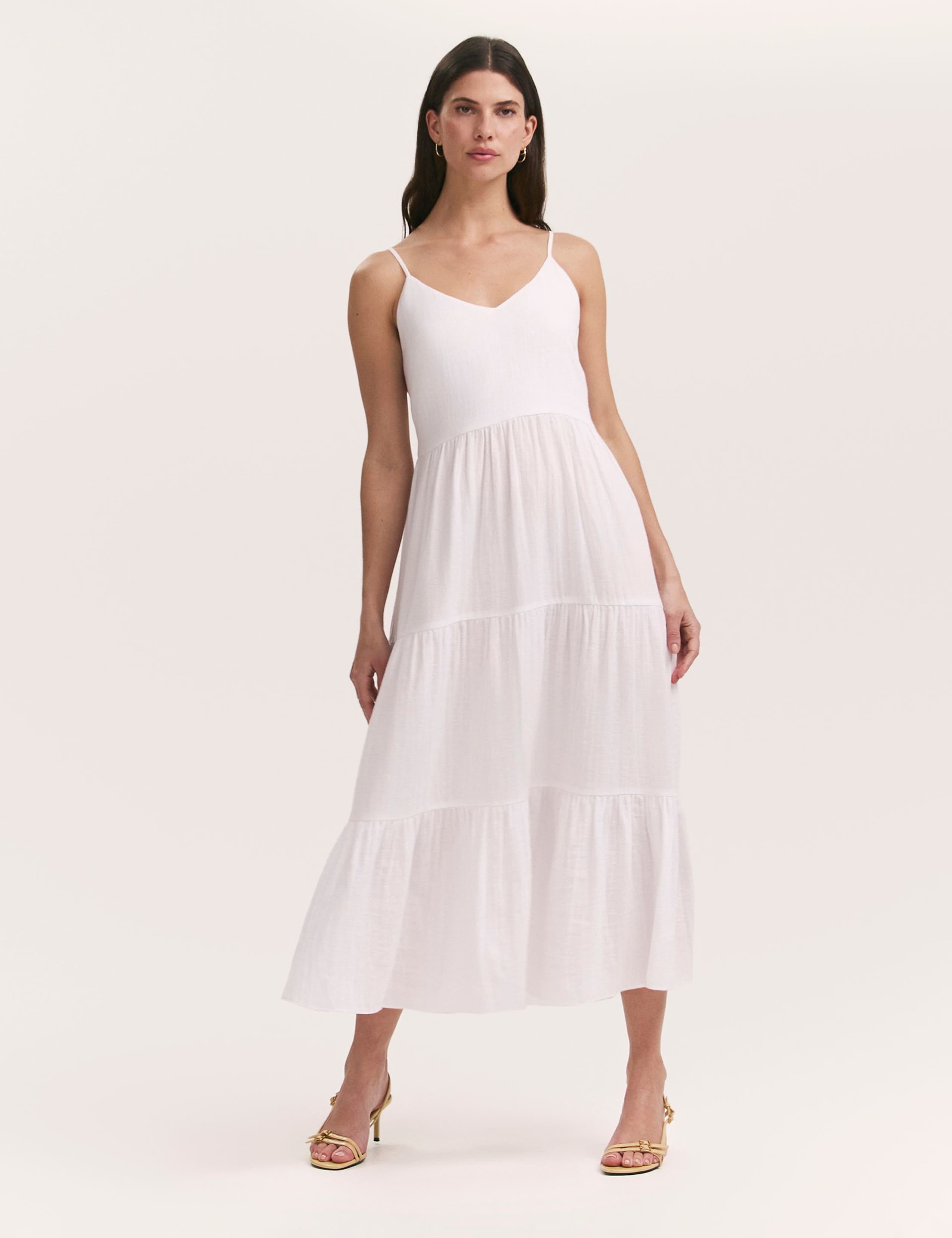 Pure Cotton Textured Midi Tiered Dress