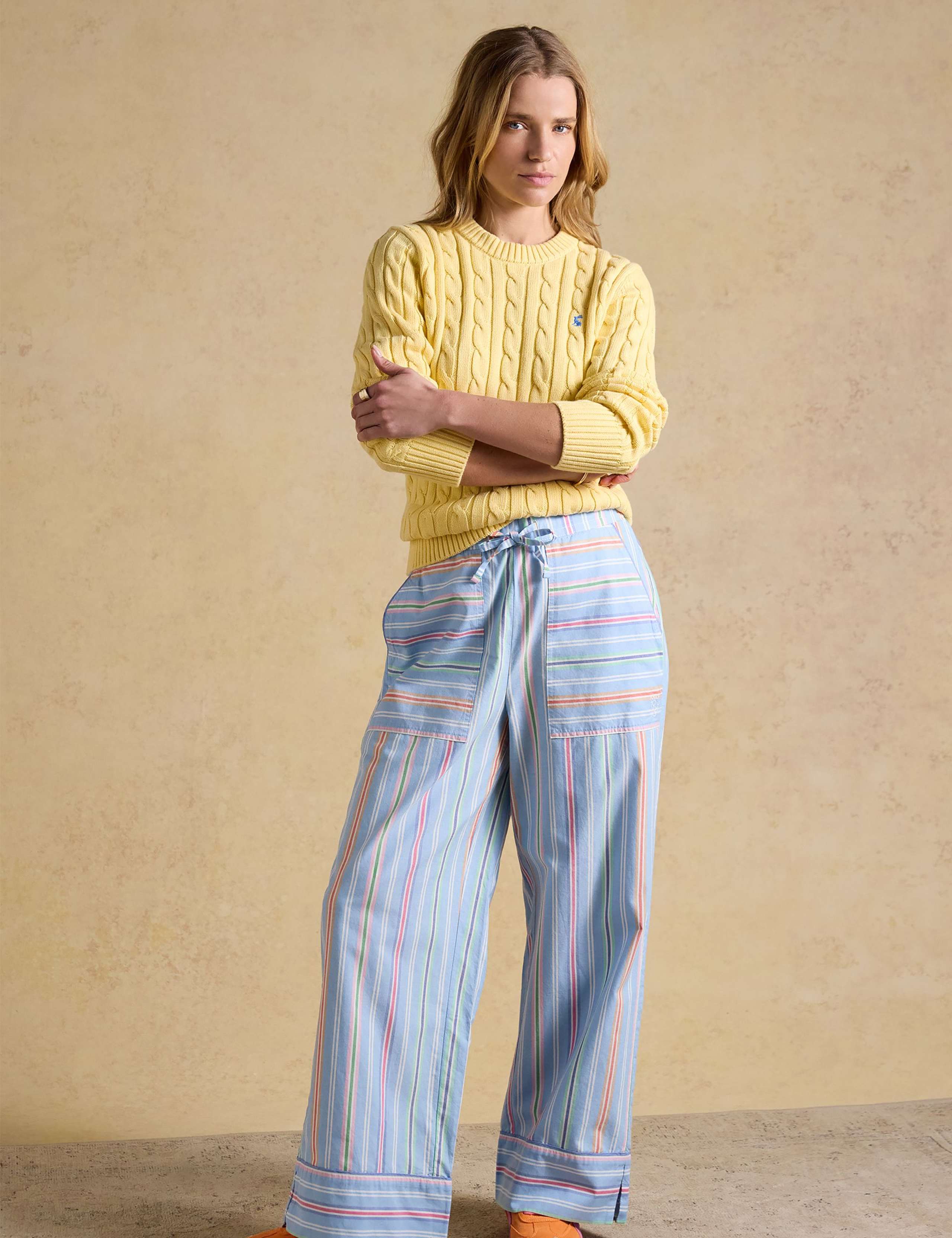 Pure Cotton Striped Wide Leg Trousers