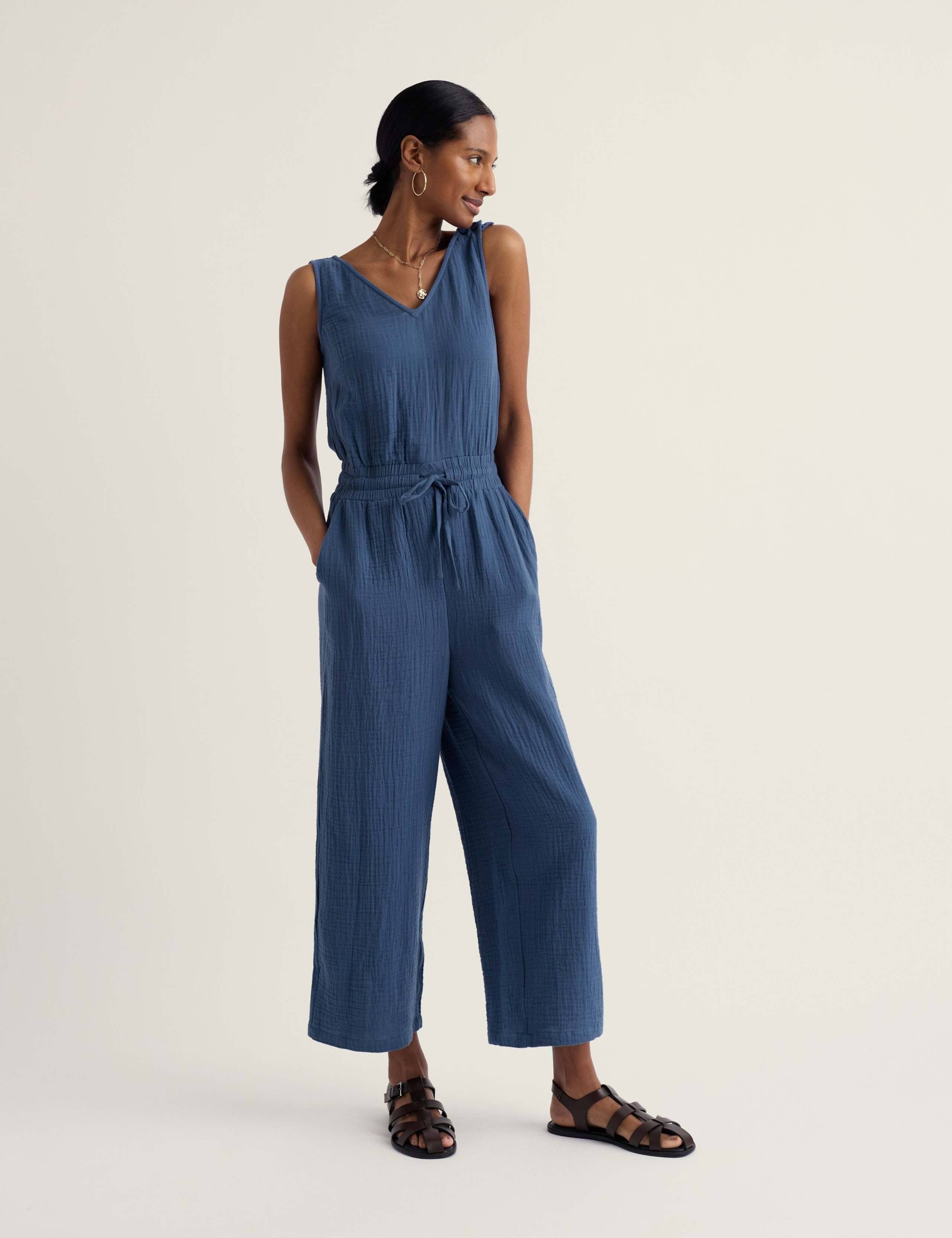 Pure Cotton Sleeveless Cropped Jumpsuit