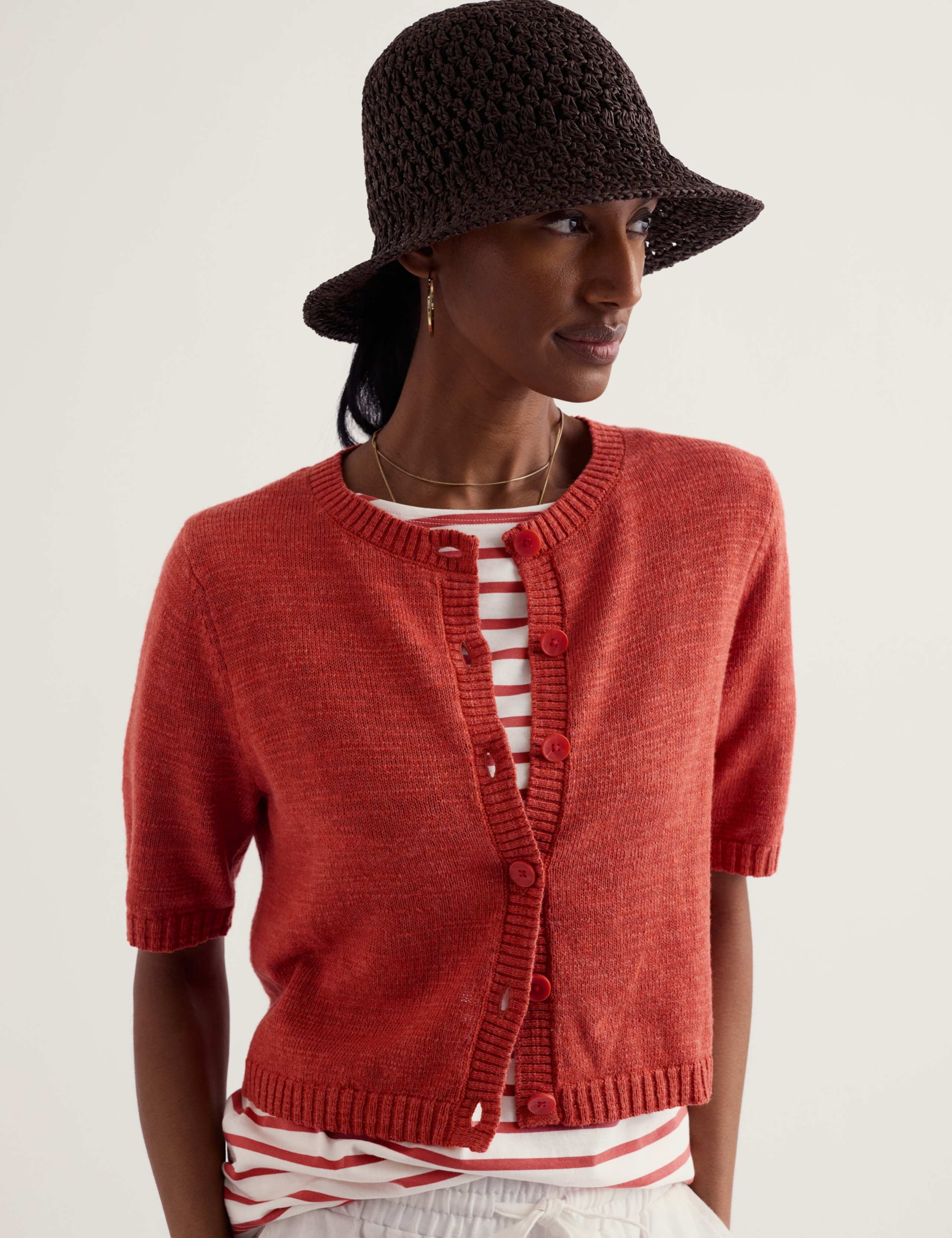 Cotton Rich Relaxed Cardigan with Linen