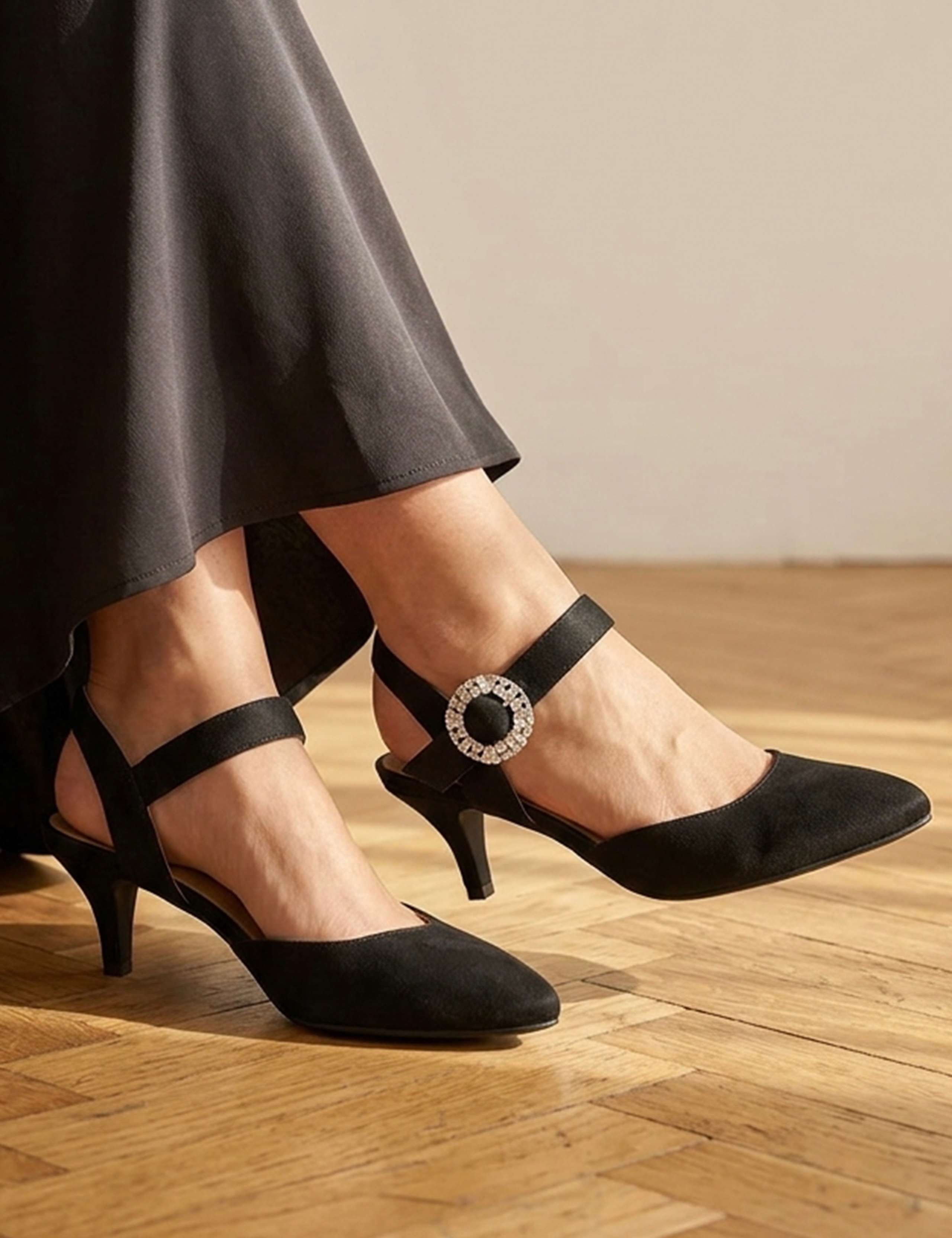 Leather Buckle Stiletto Court Shoes
