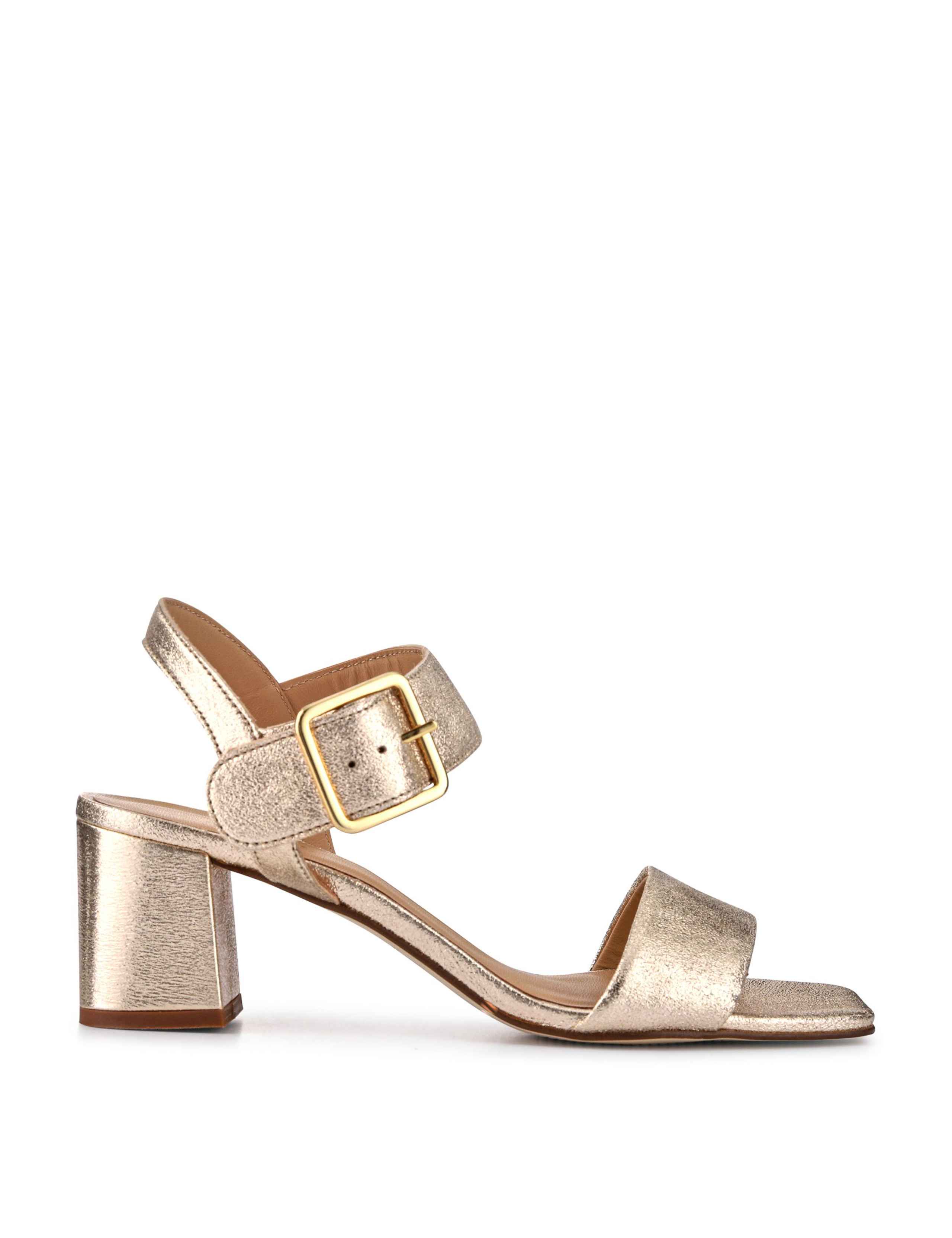 Leather Metallic Buckle Block Heel Sandals