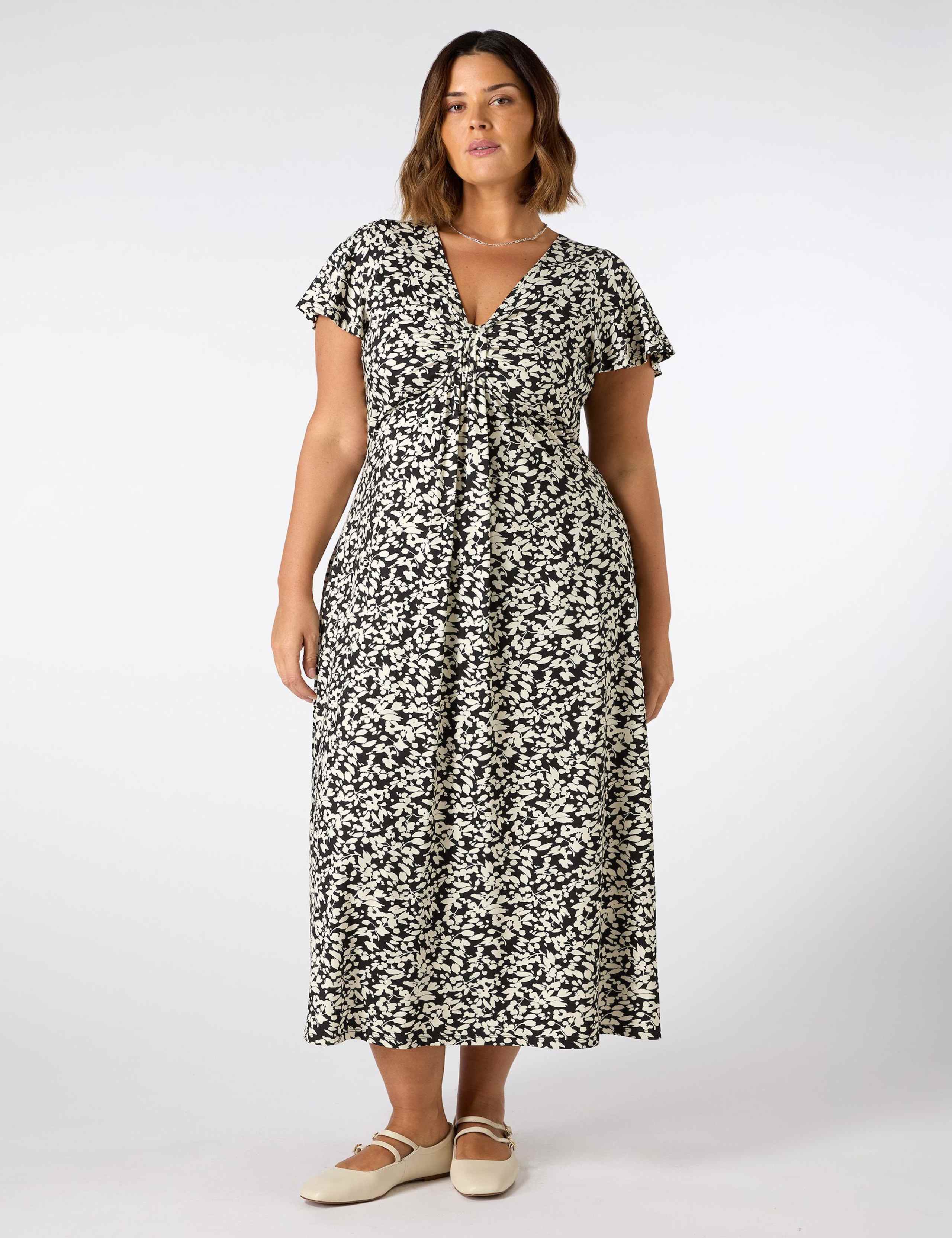 Jersey Printed Ruched Midi Tea Dress