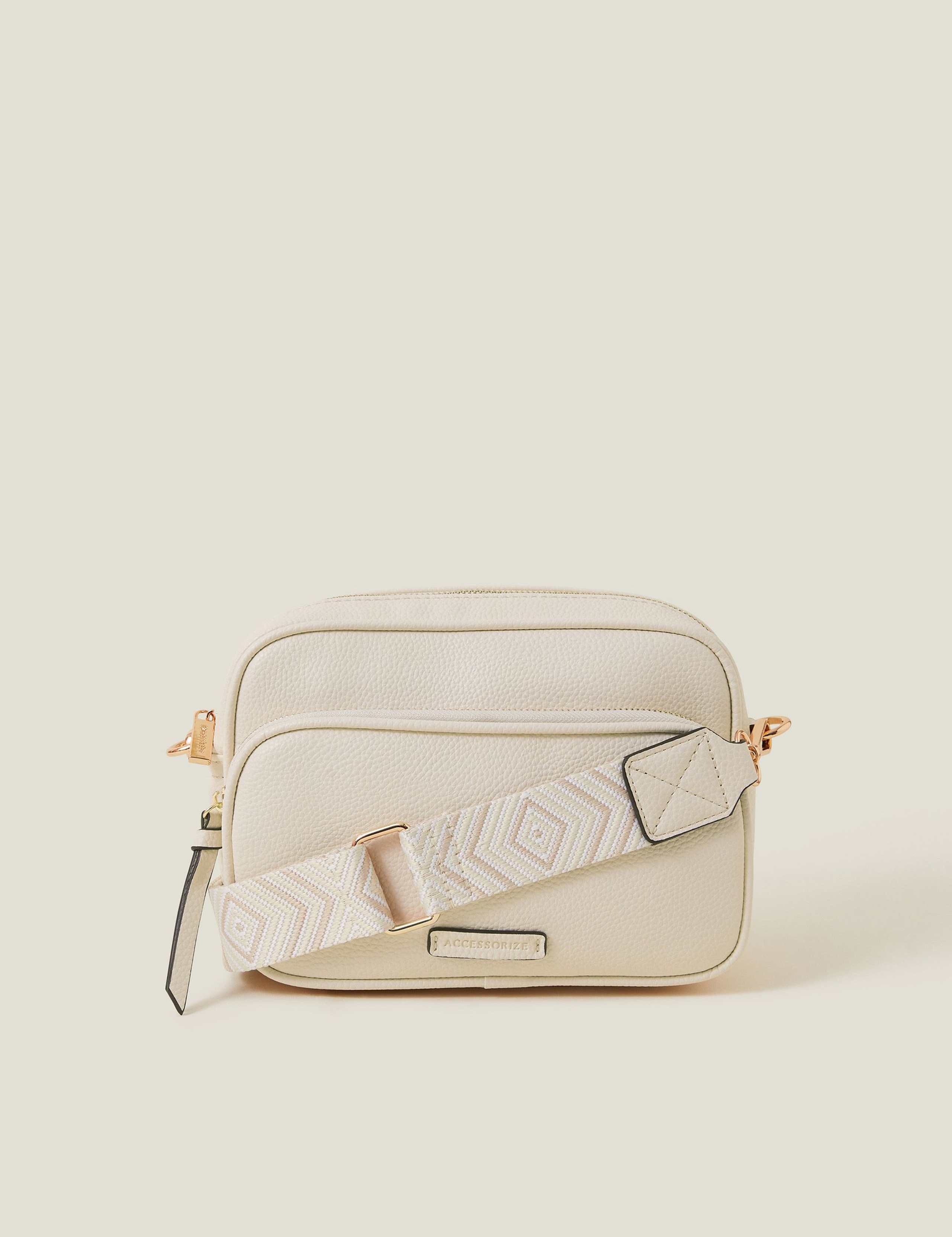 Faux Leather Double Zip Cross Body Camera Bag