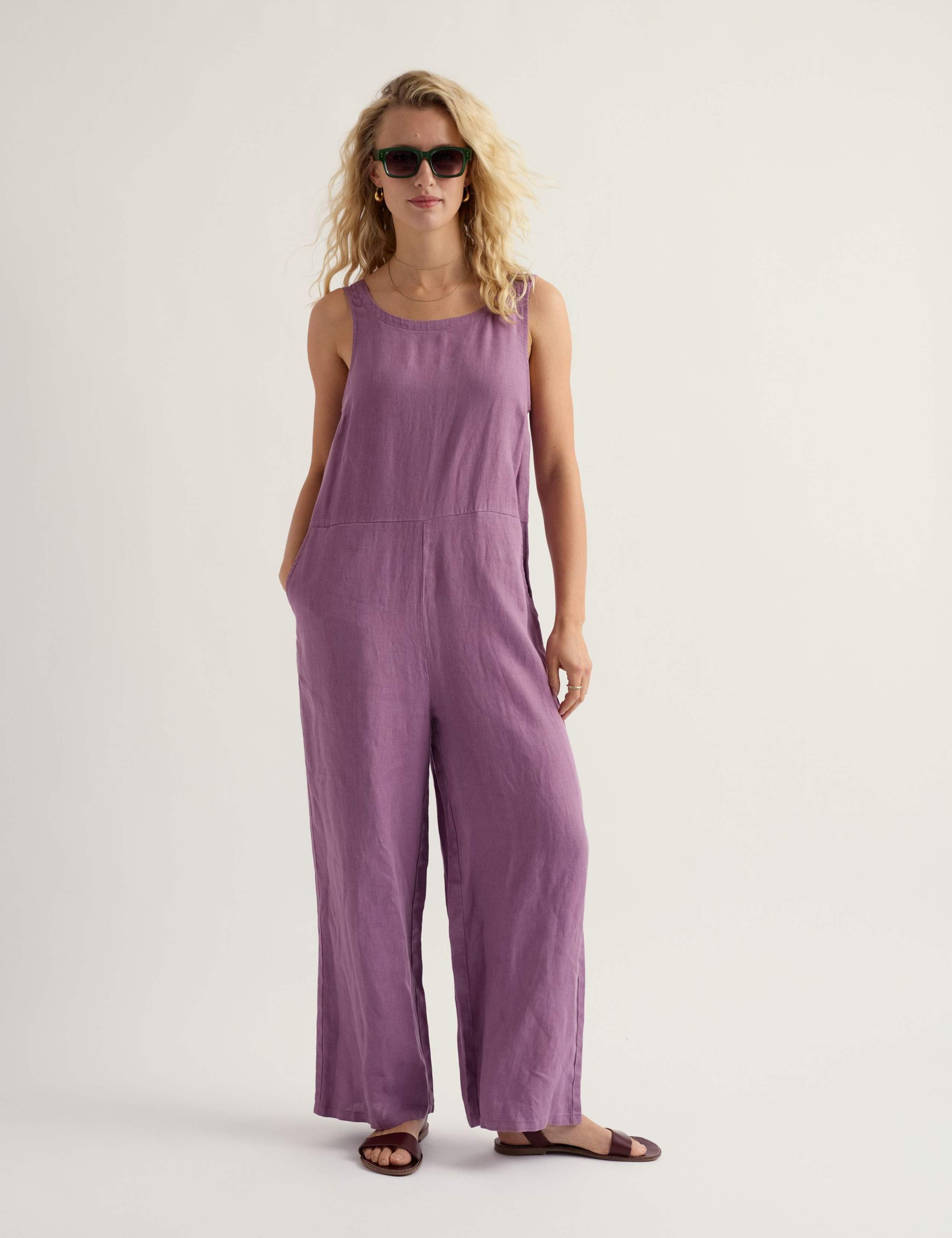 Pure Linen Sleeveless Jumpsuit