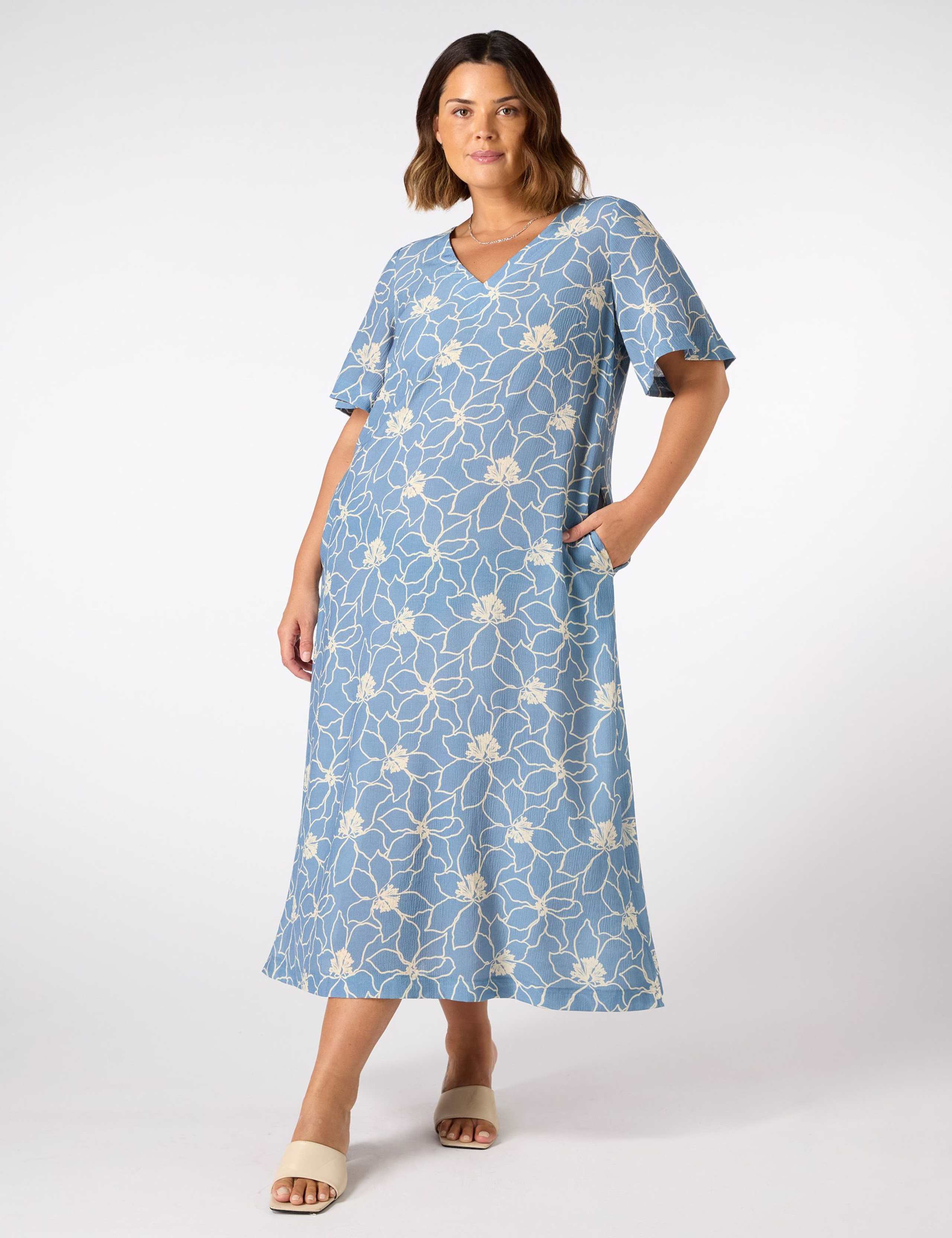 Floral V-Neck Midi T-Shirt Dress