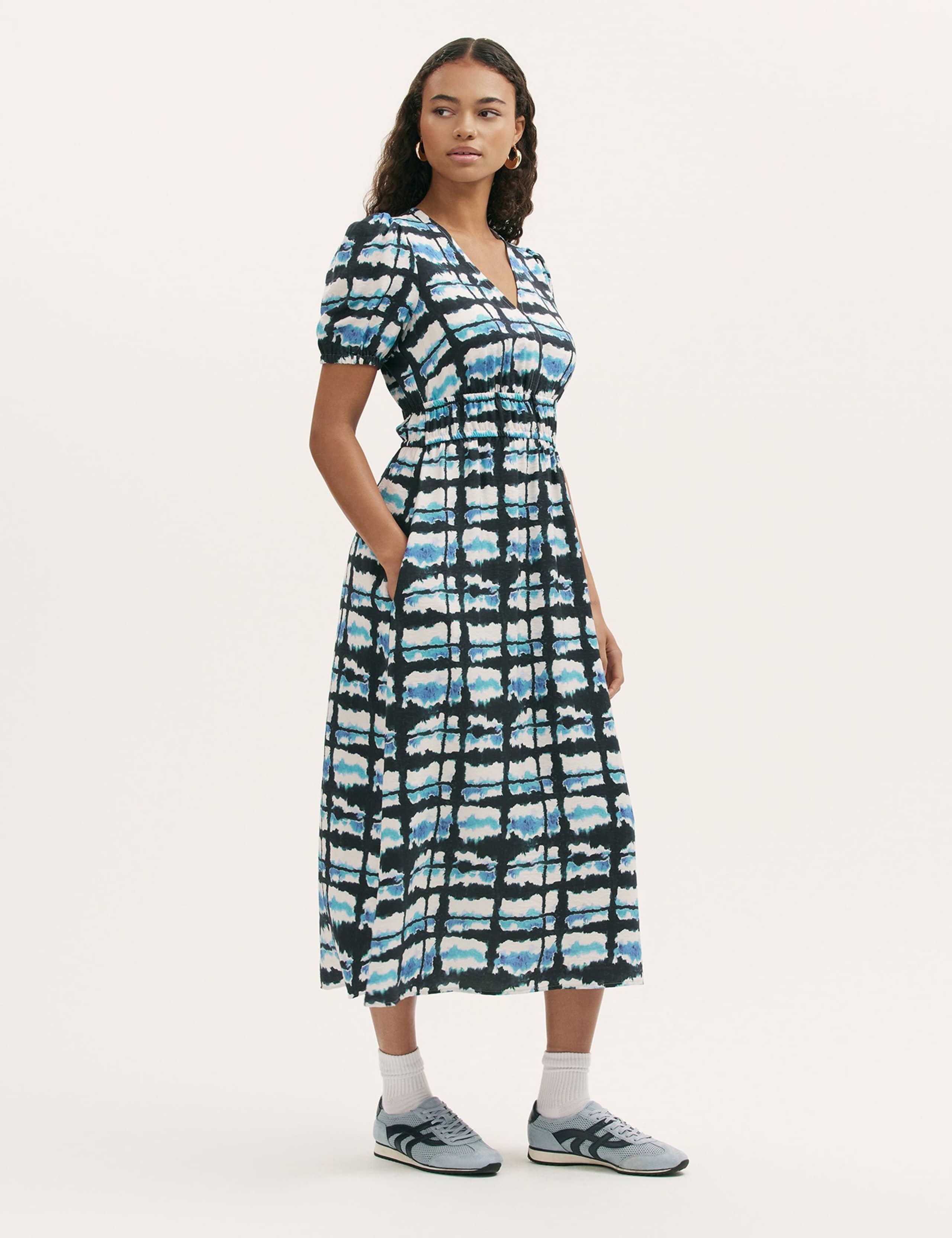 Tie Dye V-Neck Midi Waisted Dress