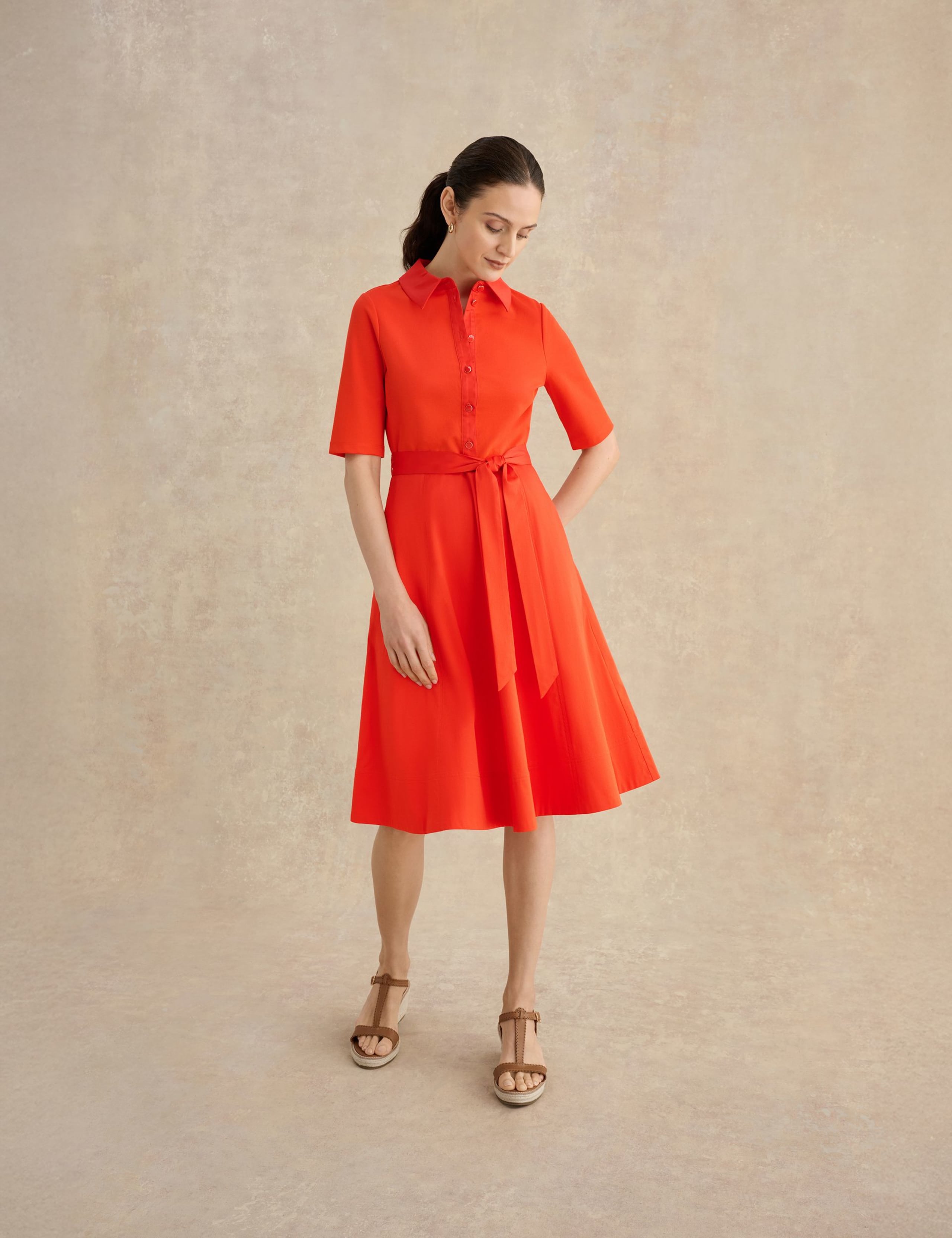 Cotton Rich Belted Knee Length Skater Dress