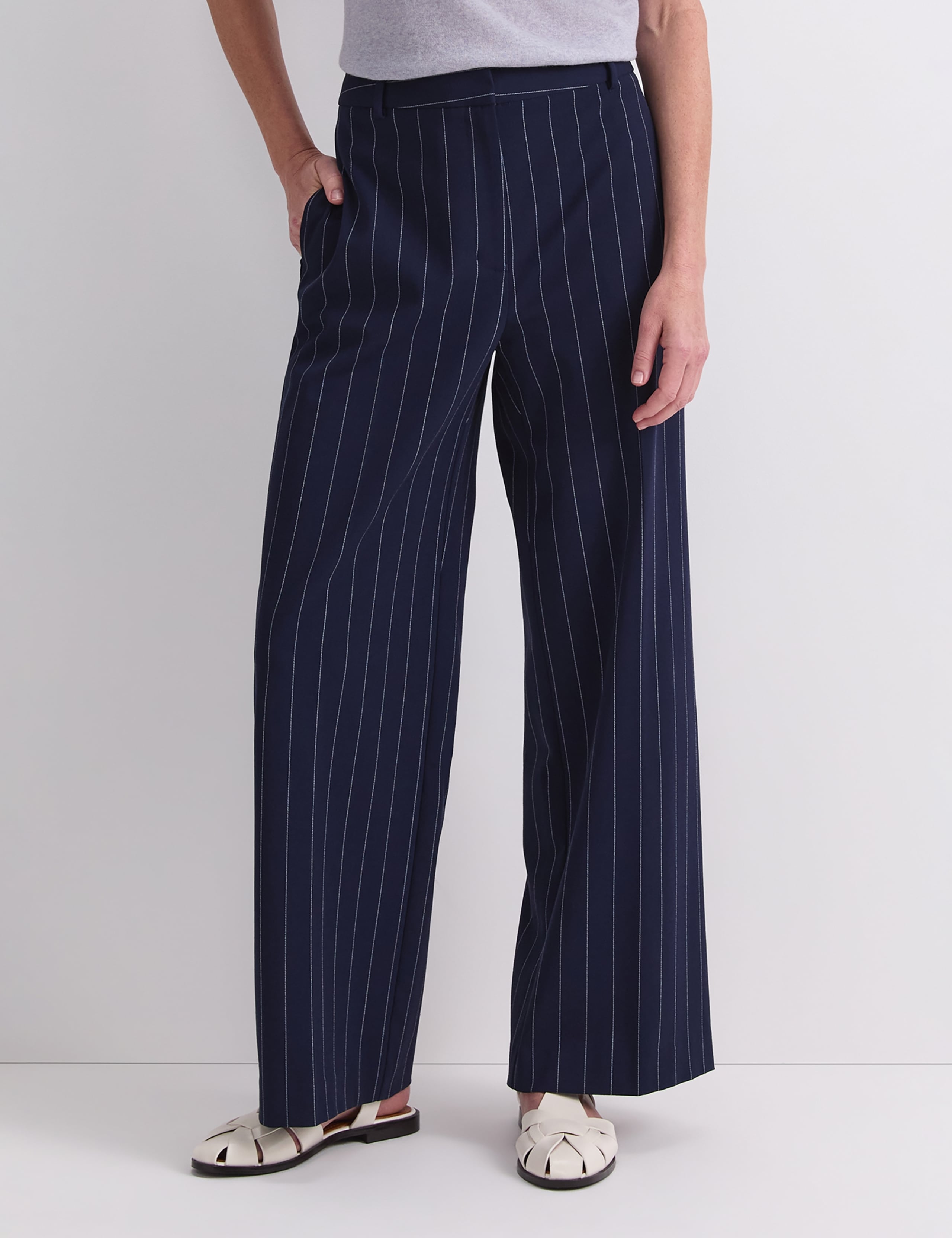 Pinstripe Wide Leg Trousers