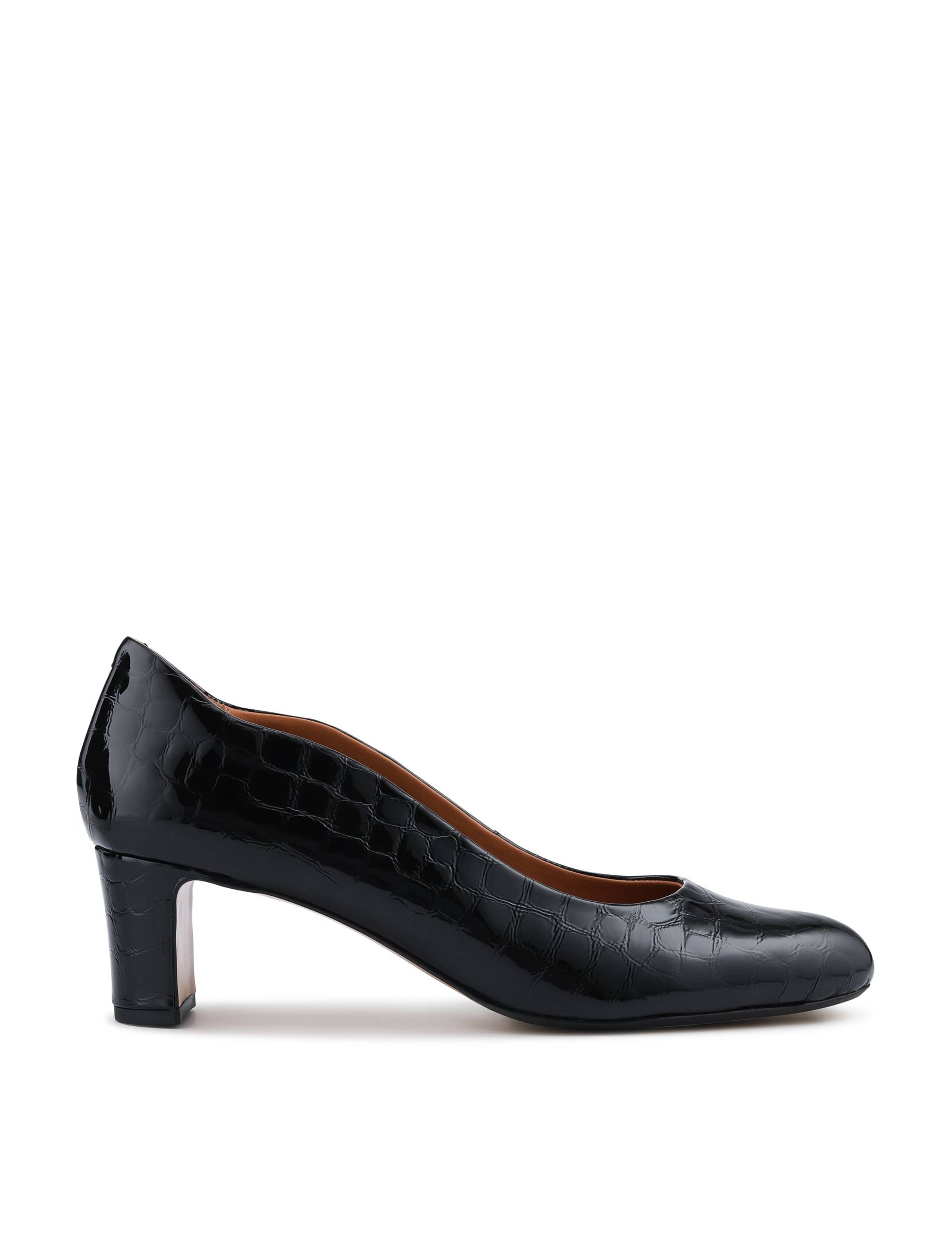 Leather Block Heel Court Shoes
