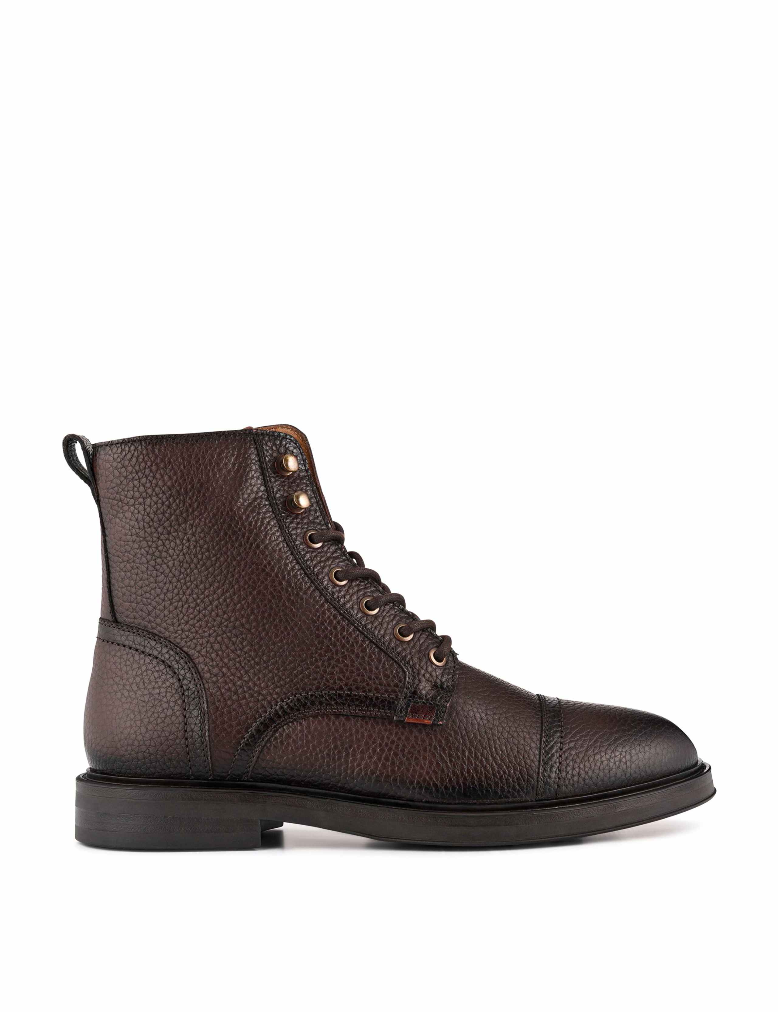 Leather Lace Up Brogue Detail Ankle Boots