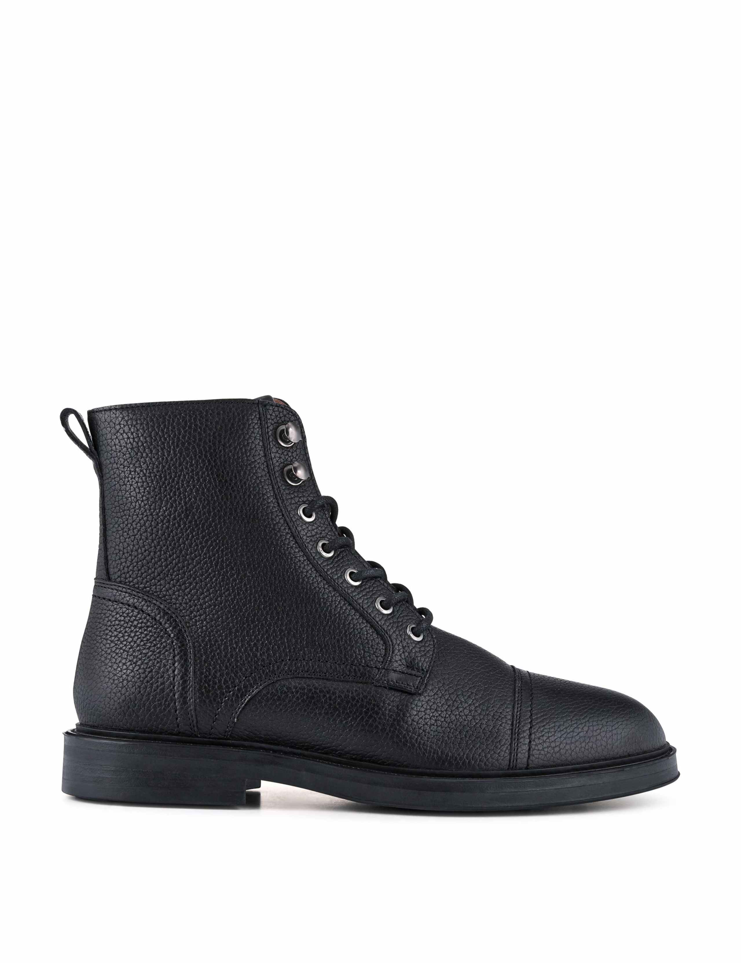 Leather Lace Up Brogue Detail Ankle Boots
