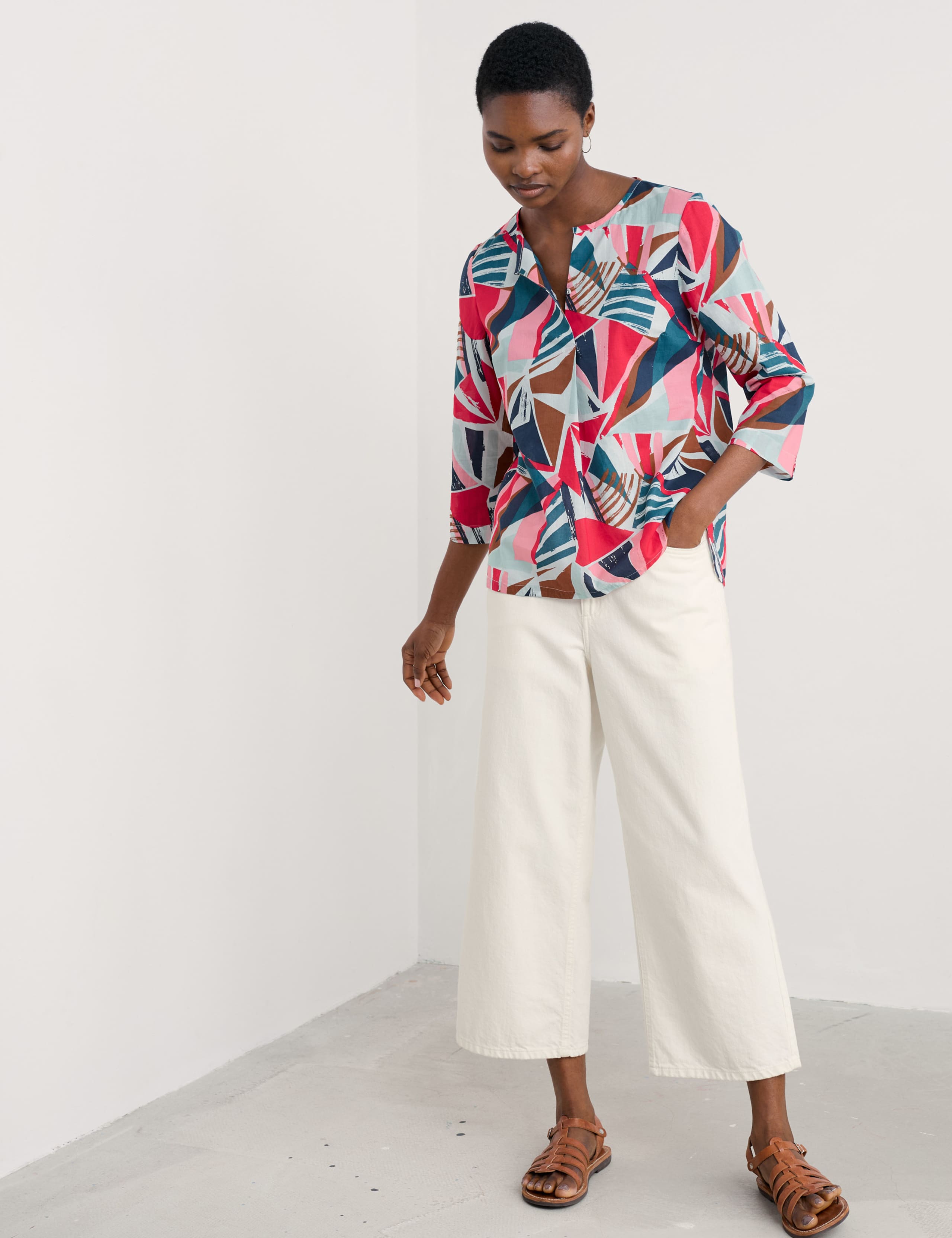 Pure Cotton Geometric Relaxed Top