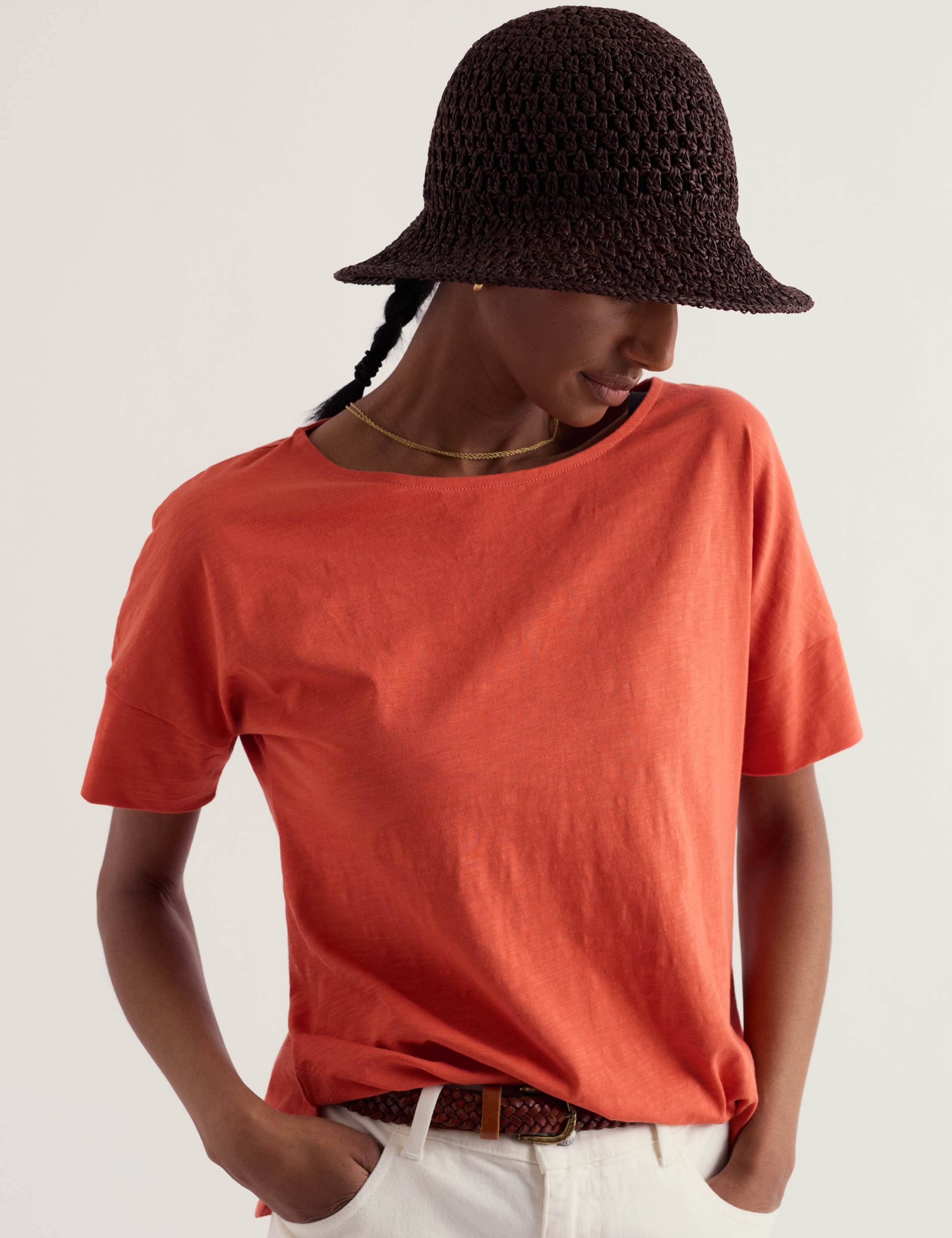 Pure Cotton Slash Neck Relaxed T-Shirt