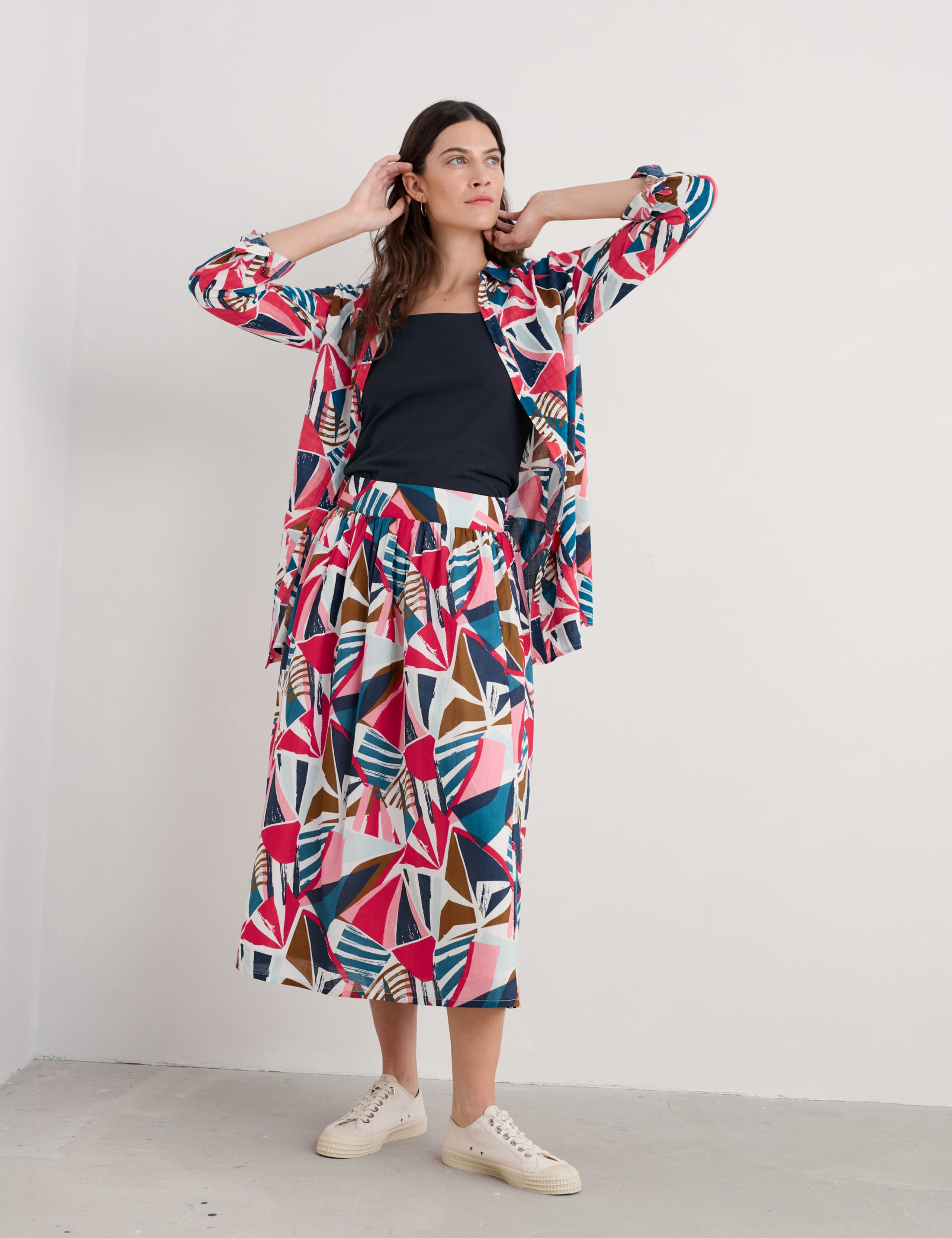 Cotton Rich Geometric Collared Shirt