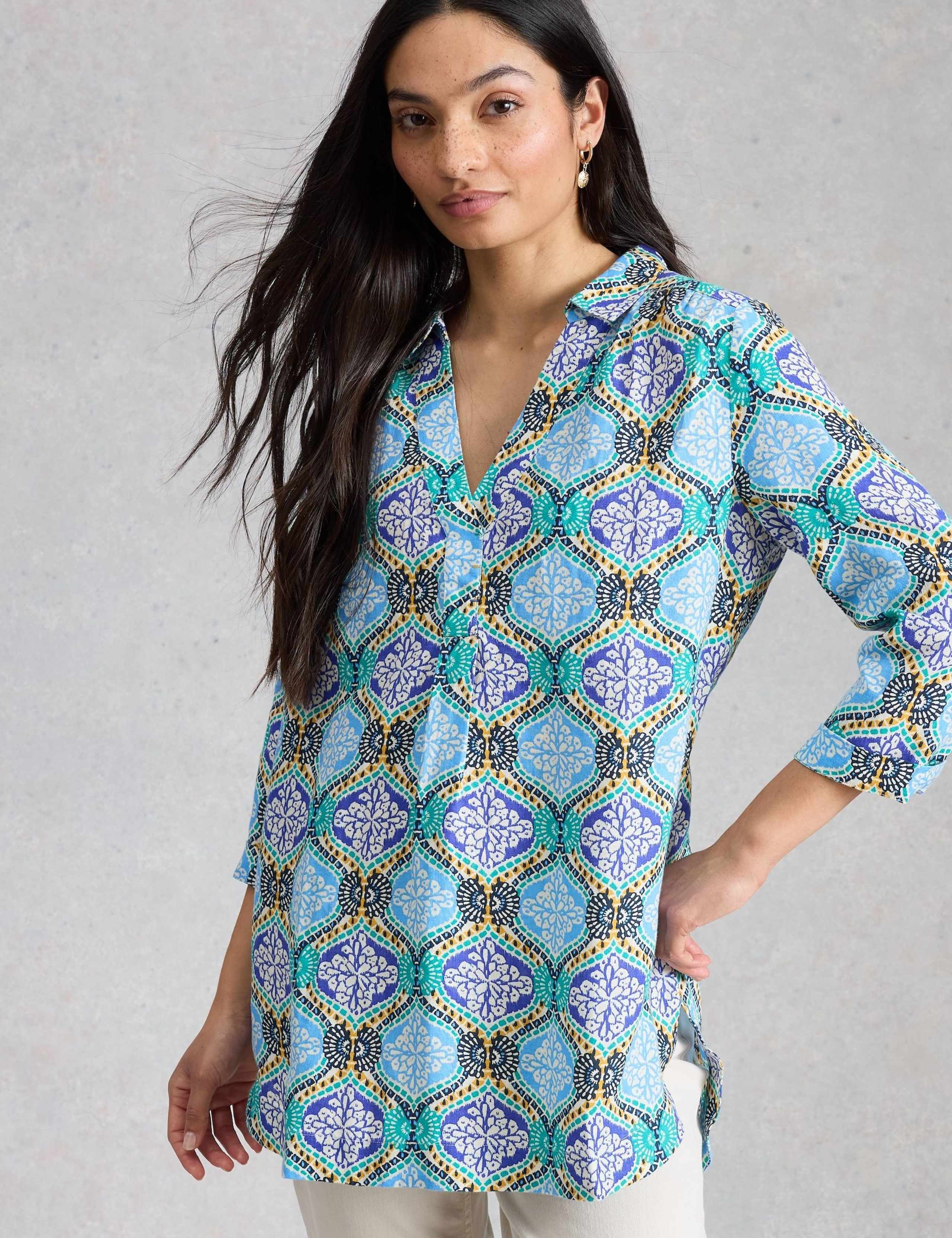 Pure Linen Printed Collared Tunic