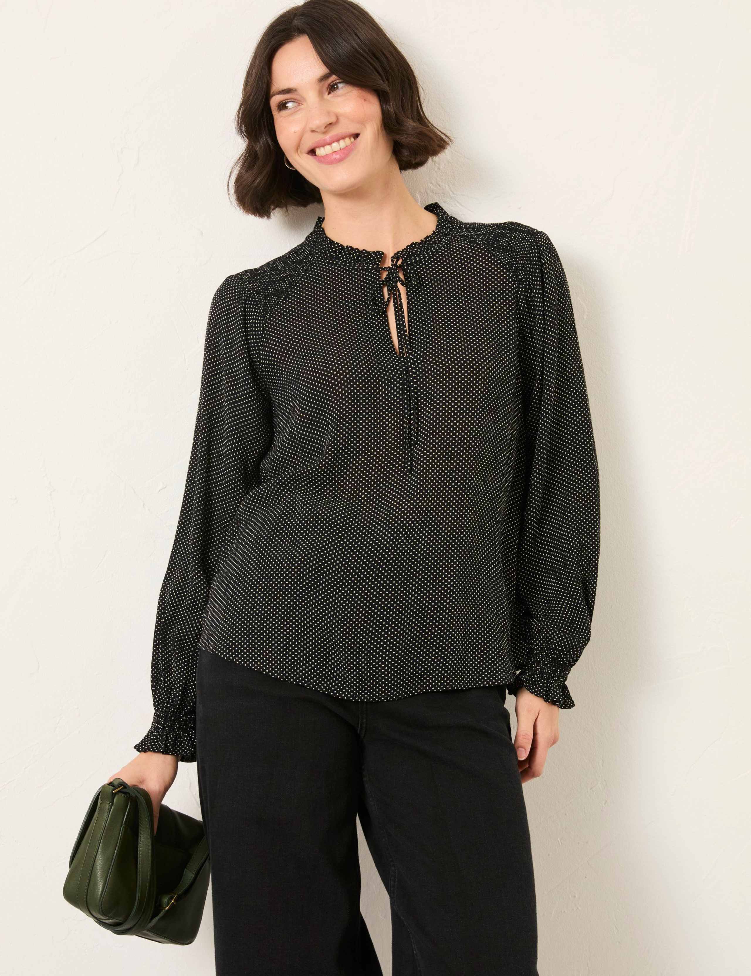 Polka Dot Tie Neck Blouse