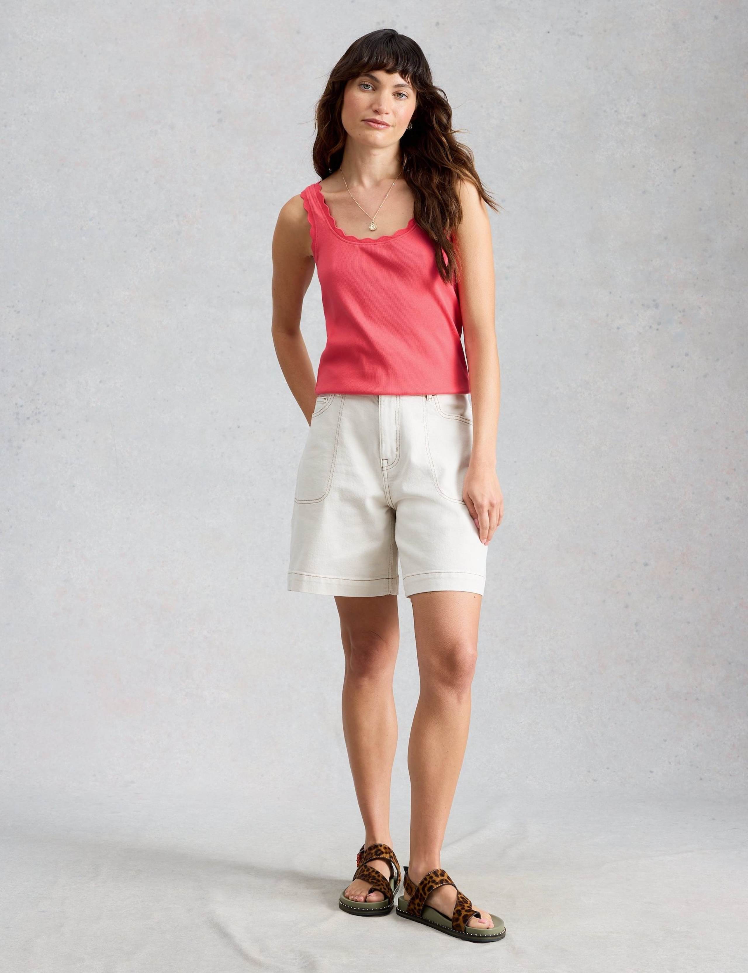 Pure Cotton Ribbed Wavy Trim Vest