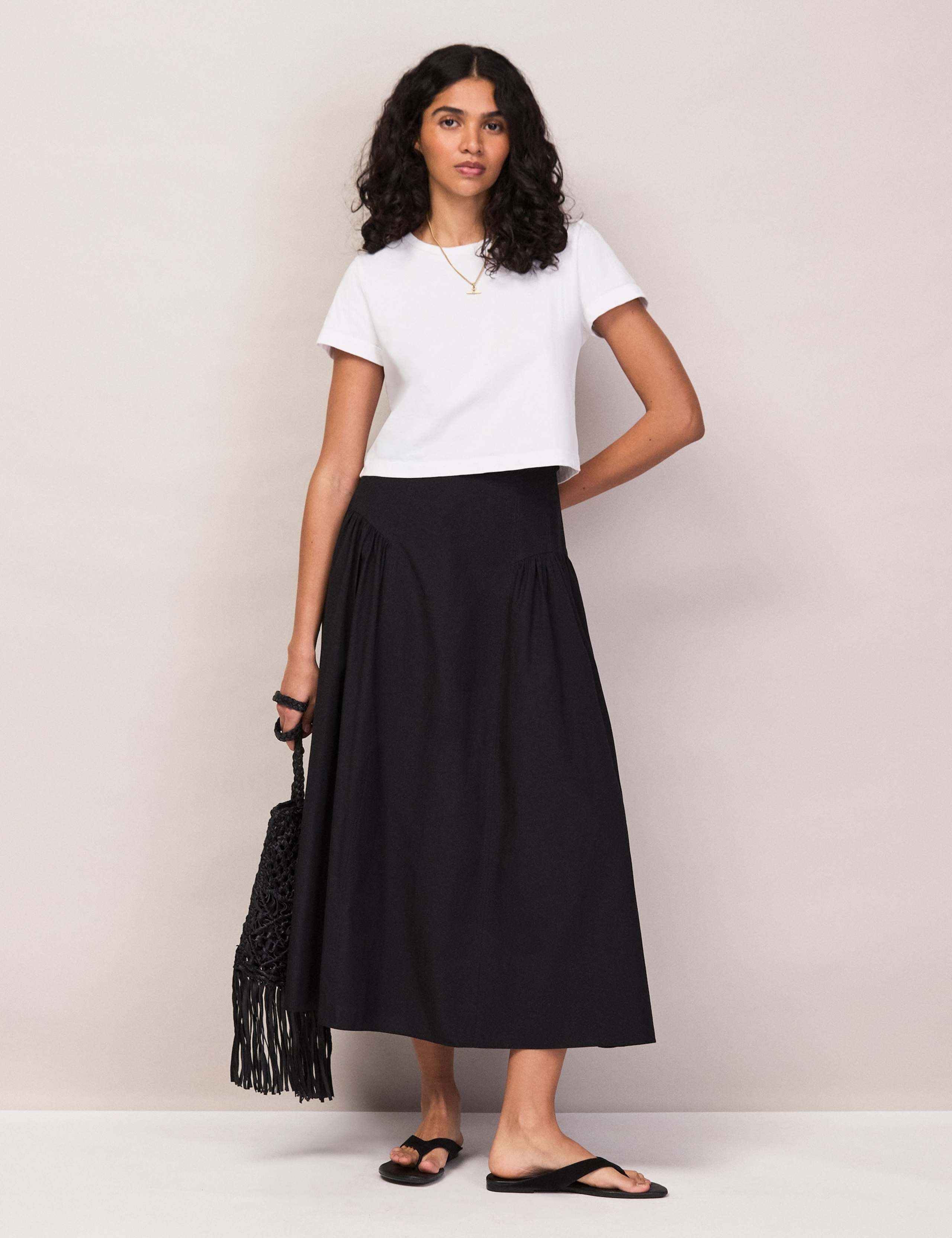 Pure Cotton Midi A-Line Skirt