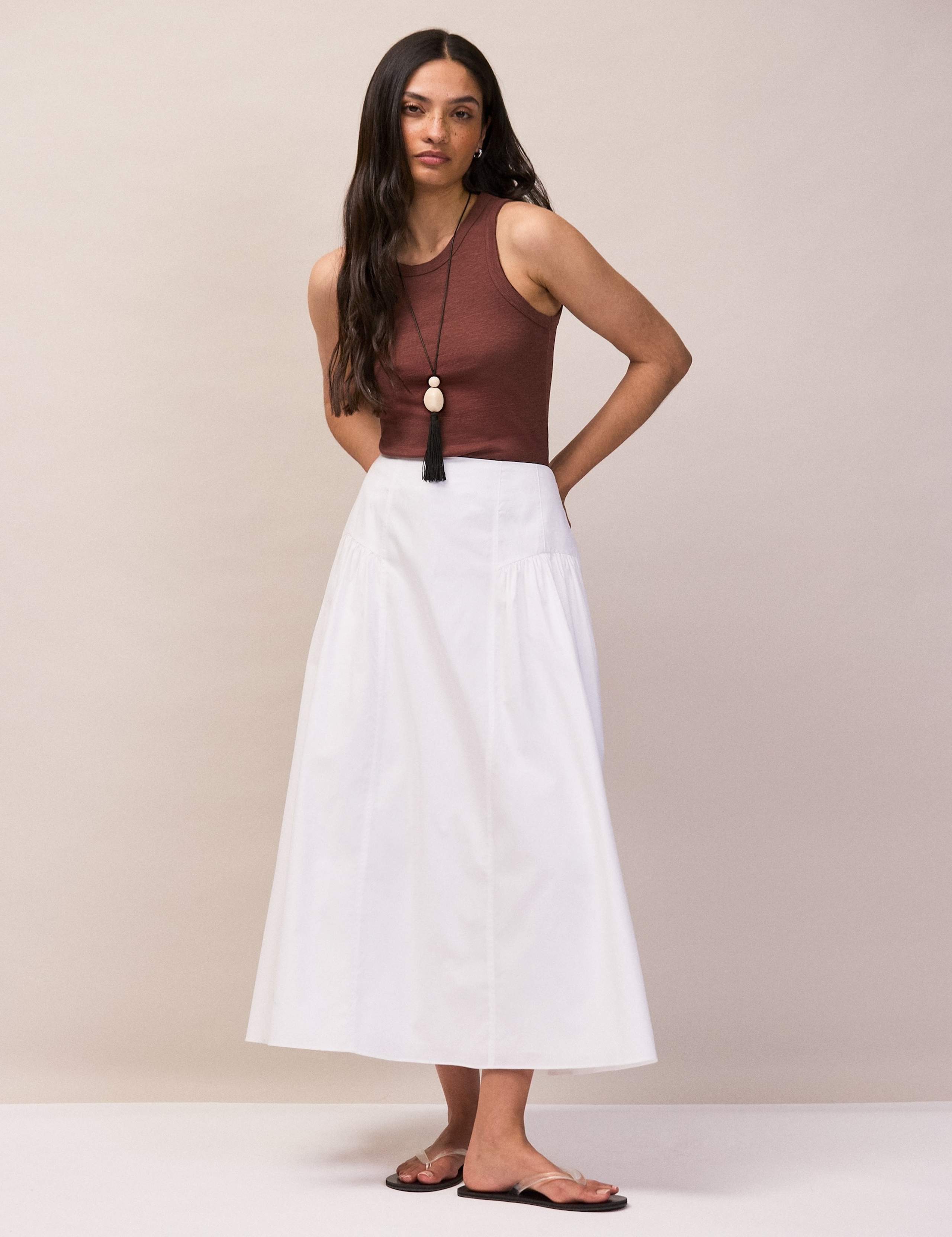 Pure Cotton Midi A-Line Skirt