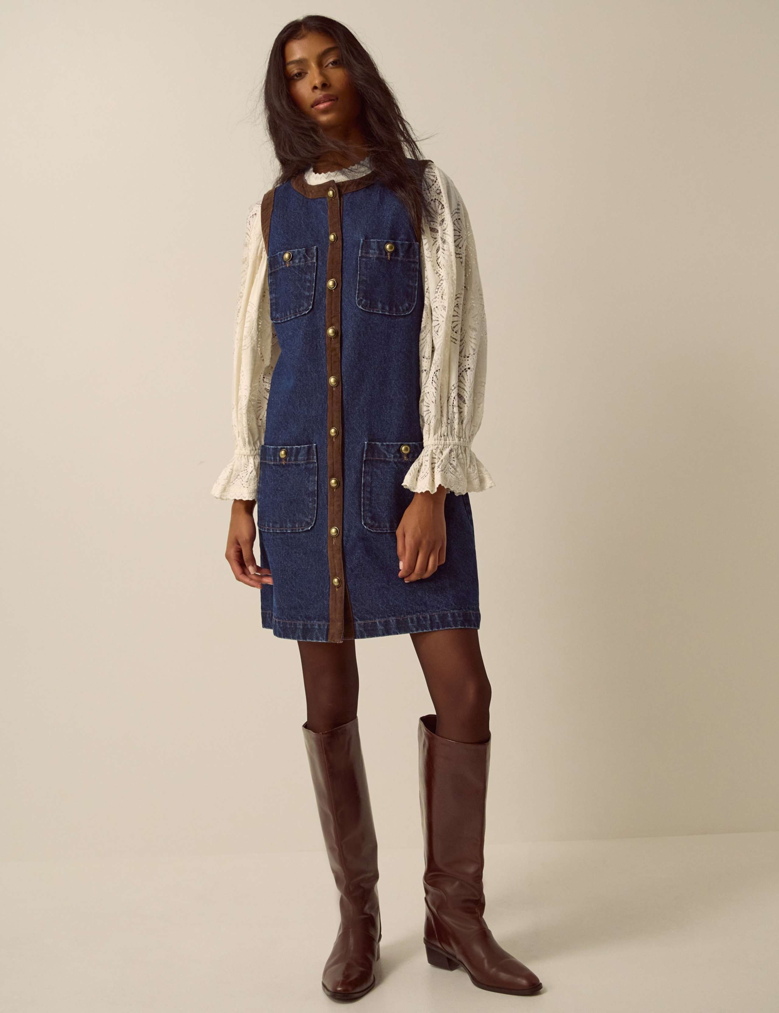 Denim Round Neck Midi Dress