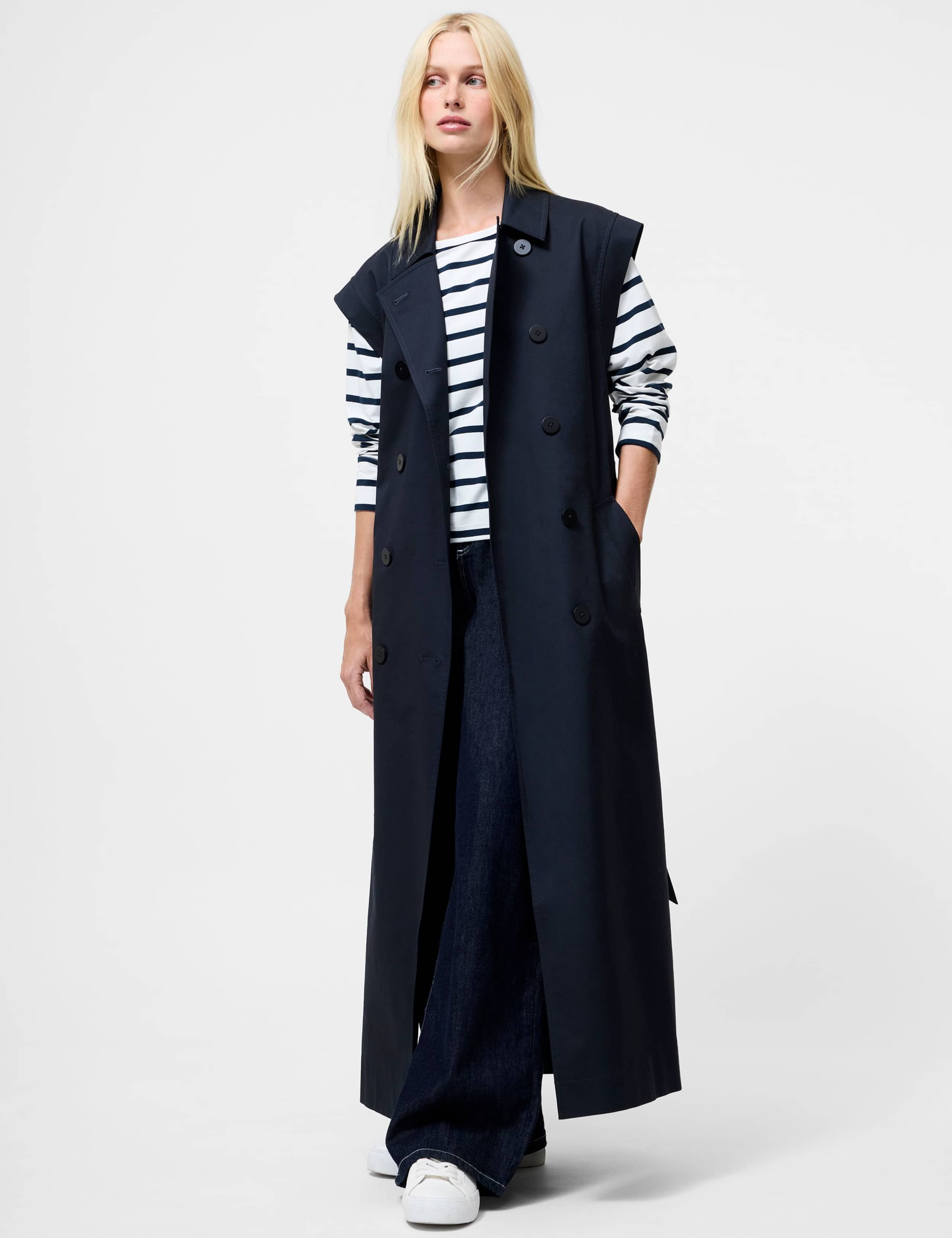 Sleeveless Double Breasted Long Trench Coat
