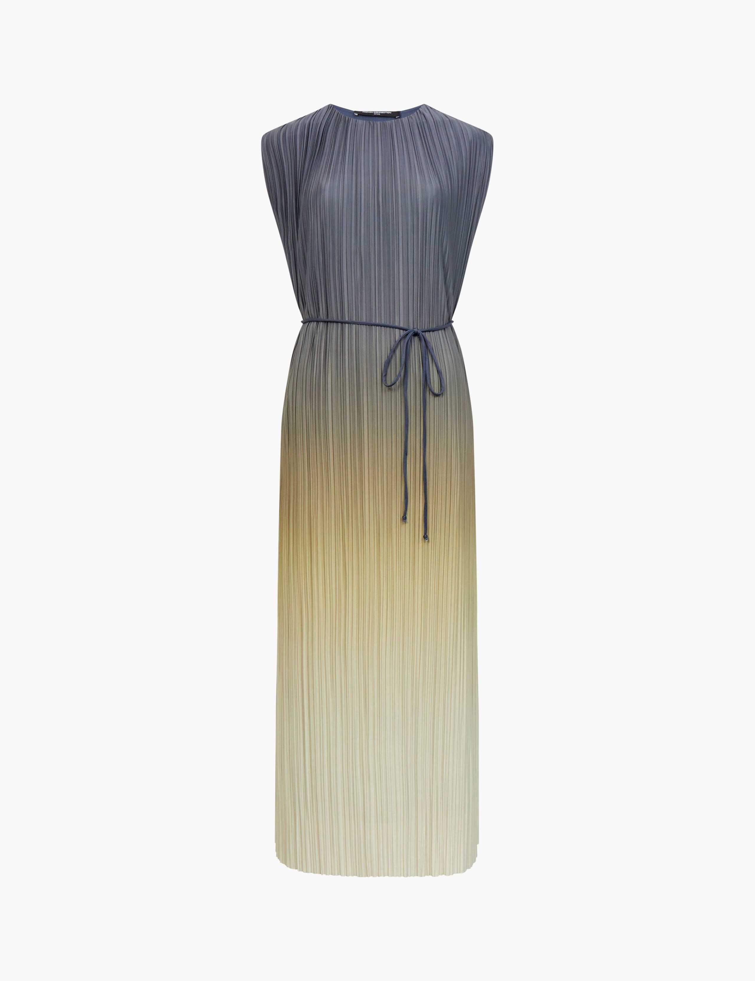 Plisse Tie Waist Midi Column Dress