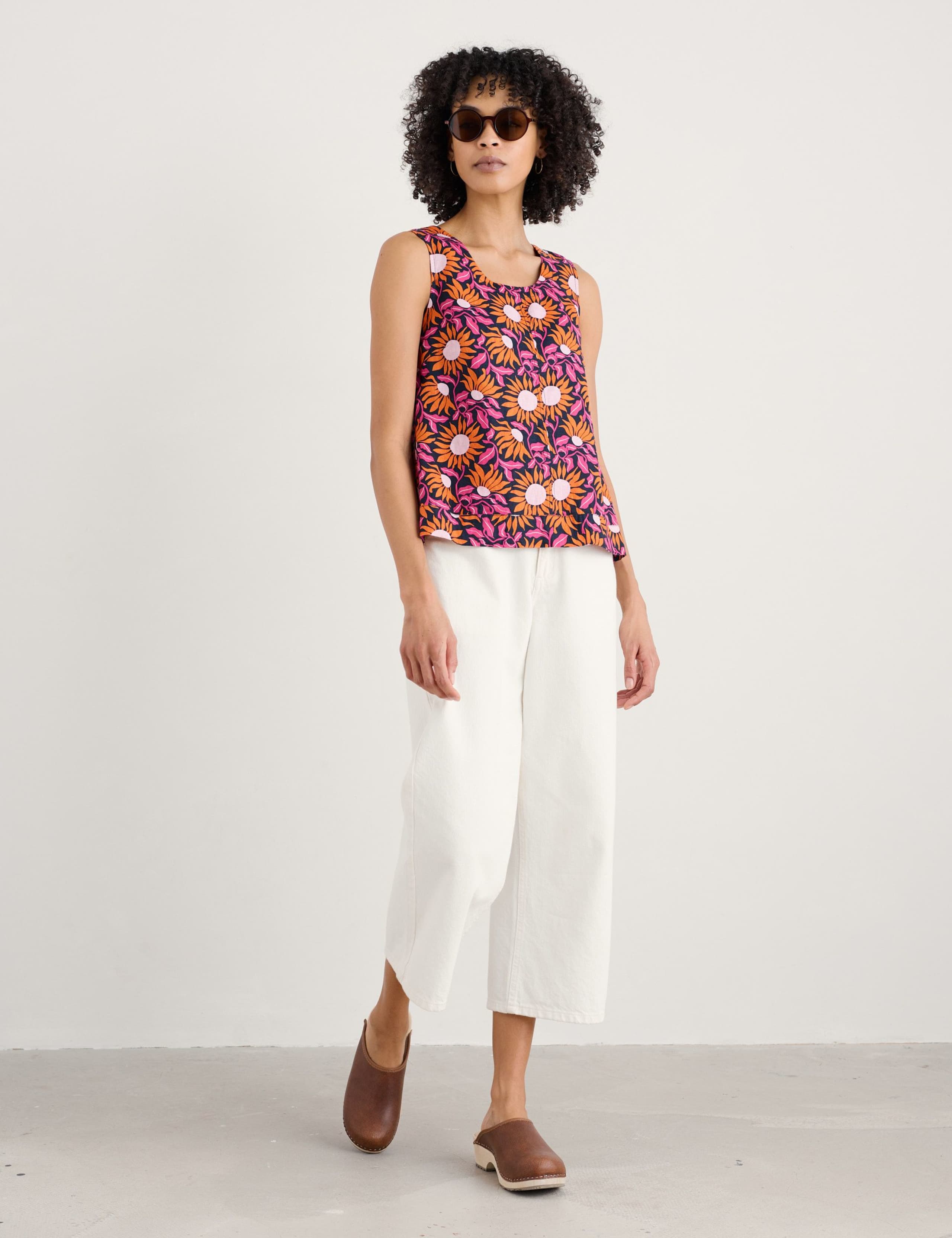 Pure Linen Floral Vest Top
