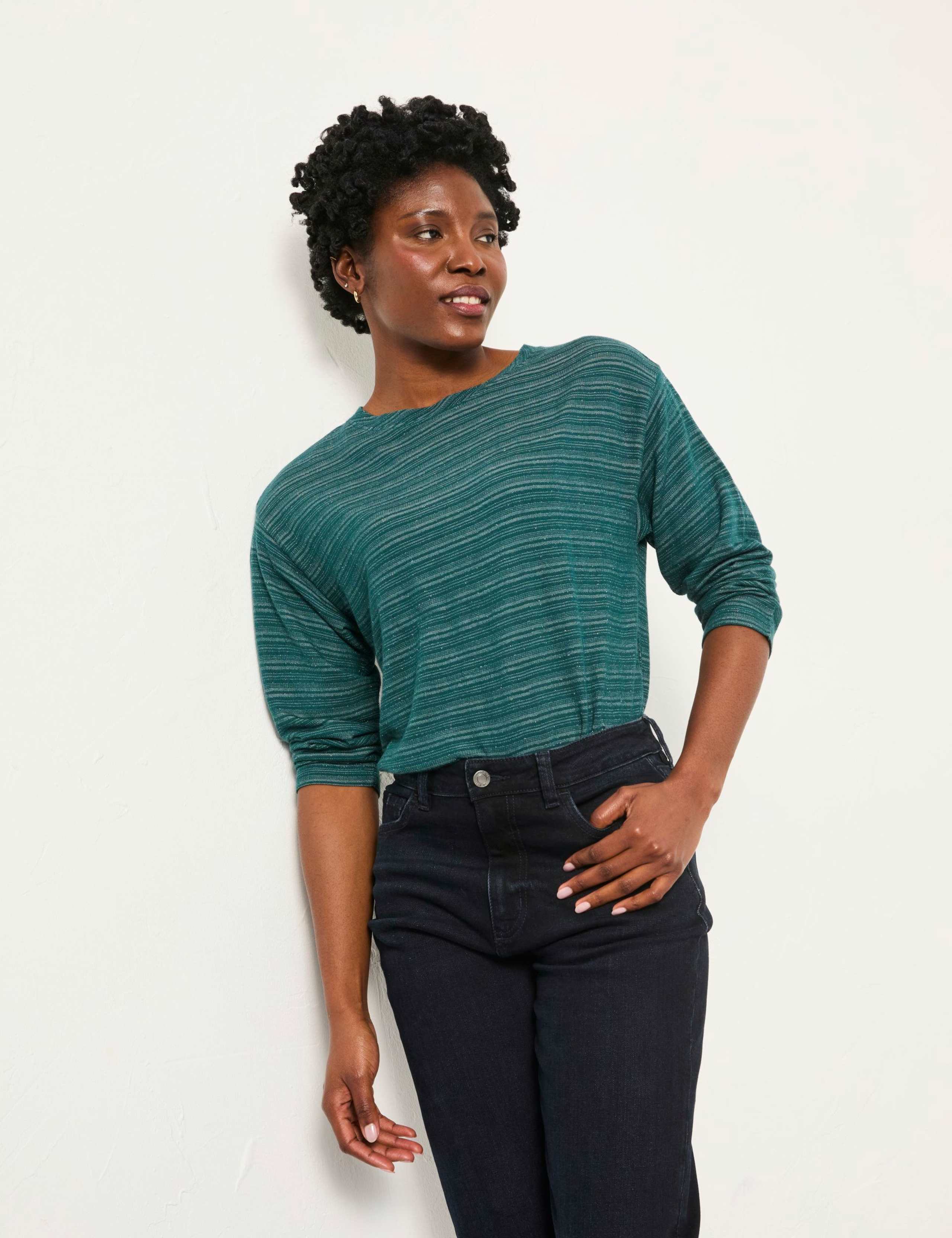 Metallic Striped V-Neck Top