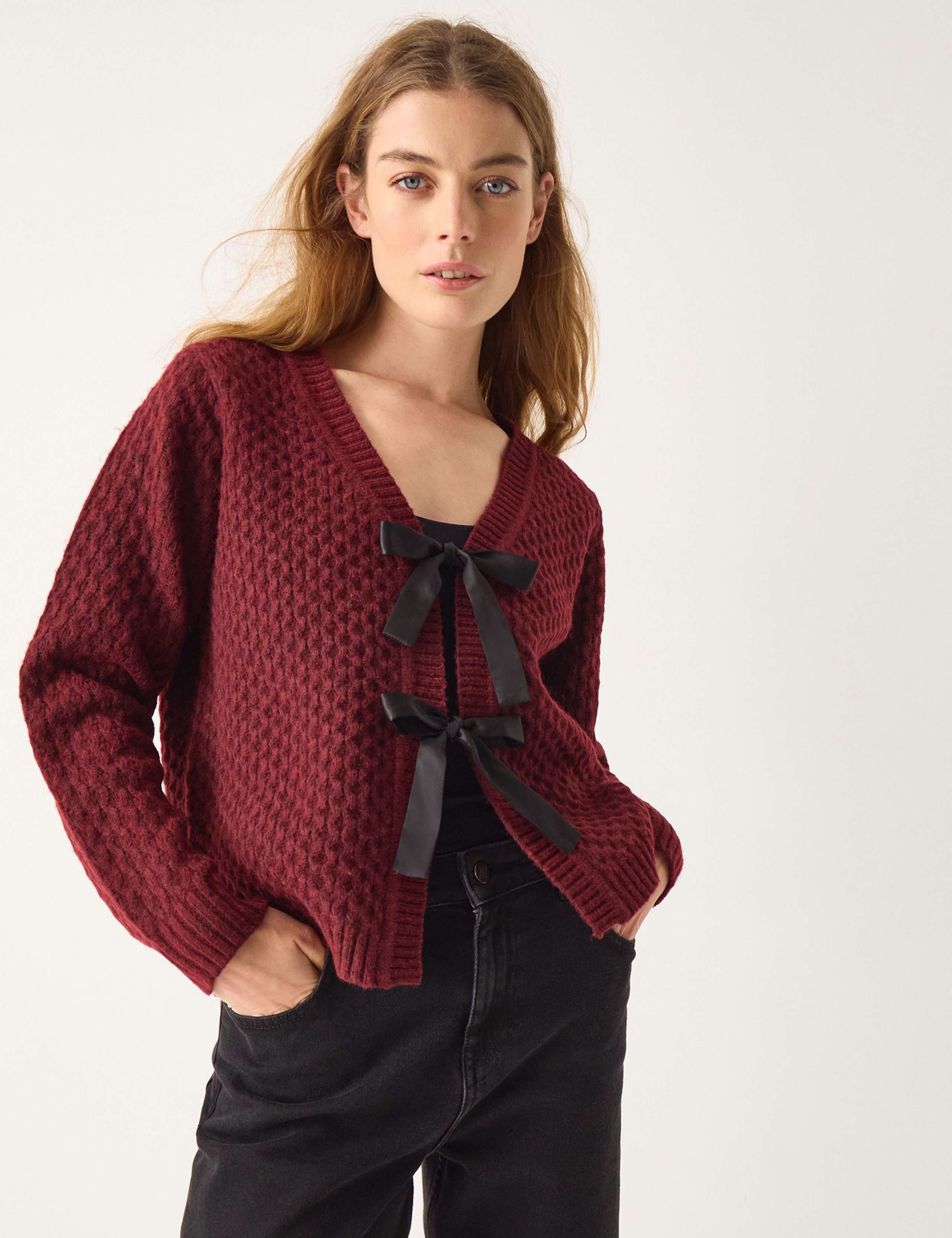 Textured Tie Front Cardigan
