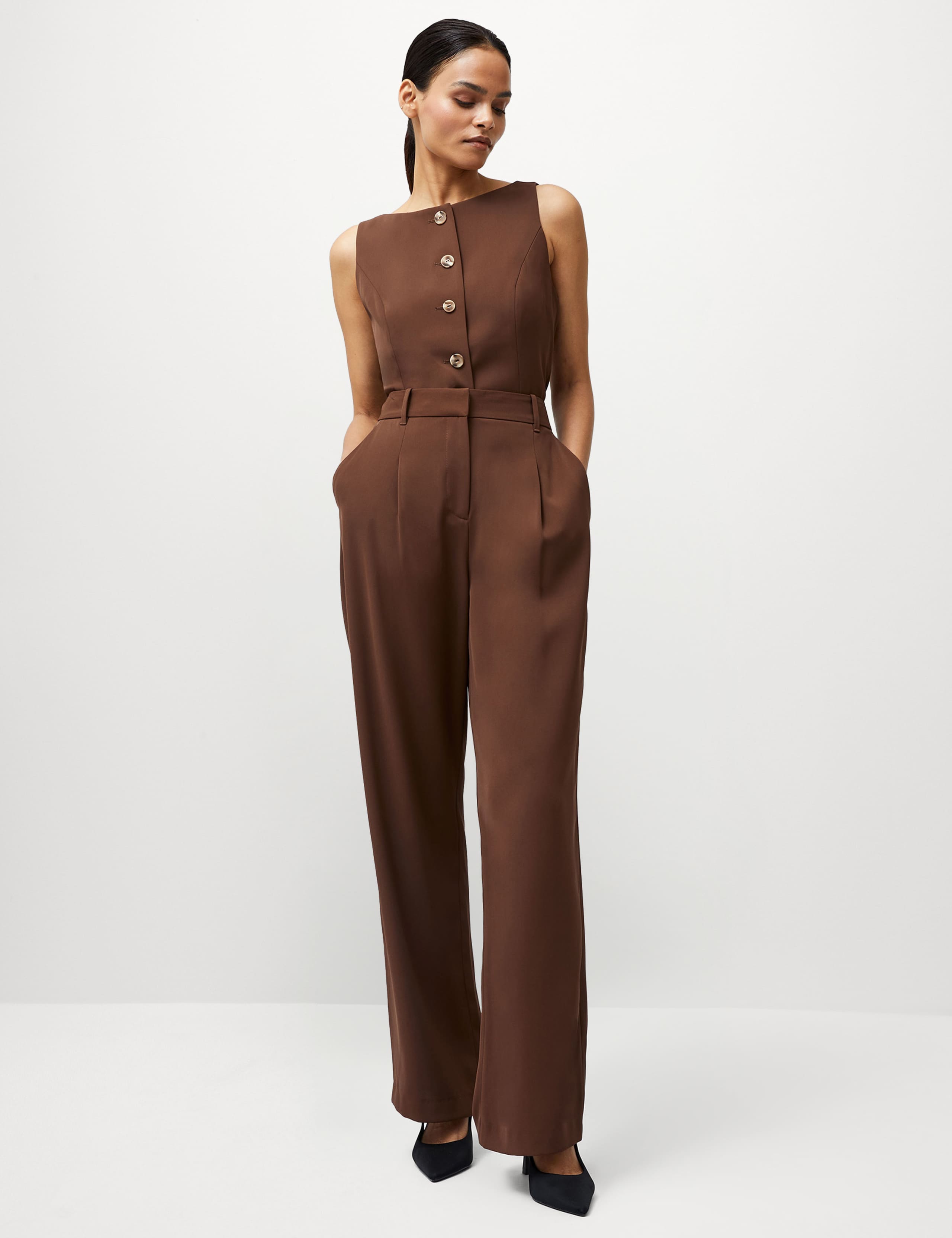 Pleat Front Straight Leg Trousers