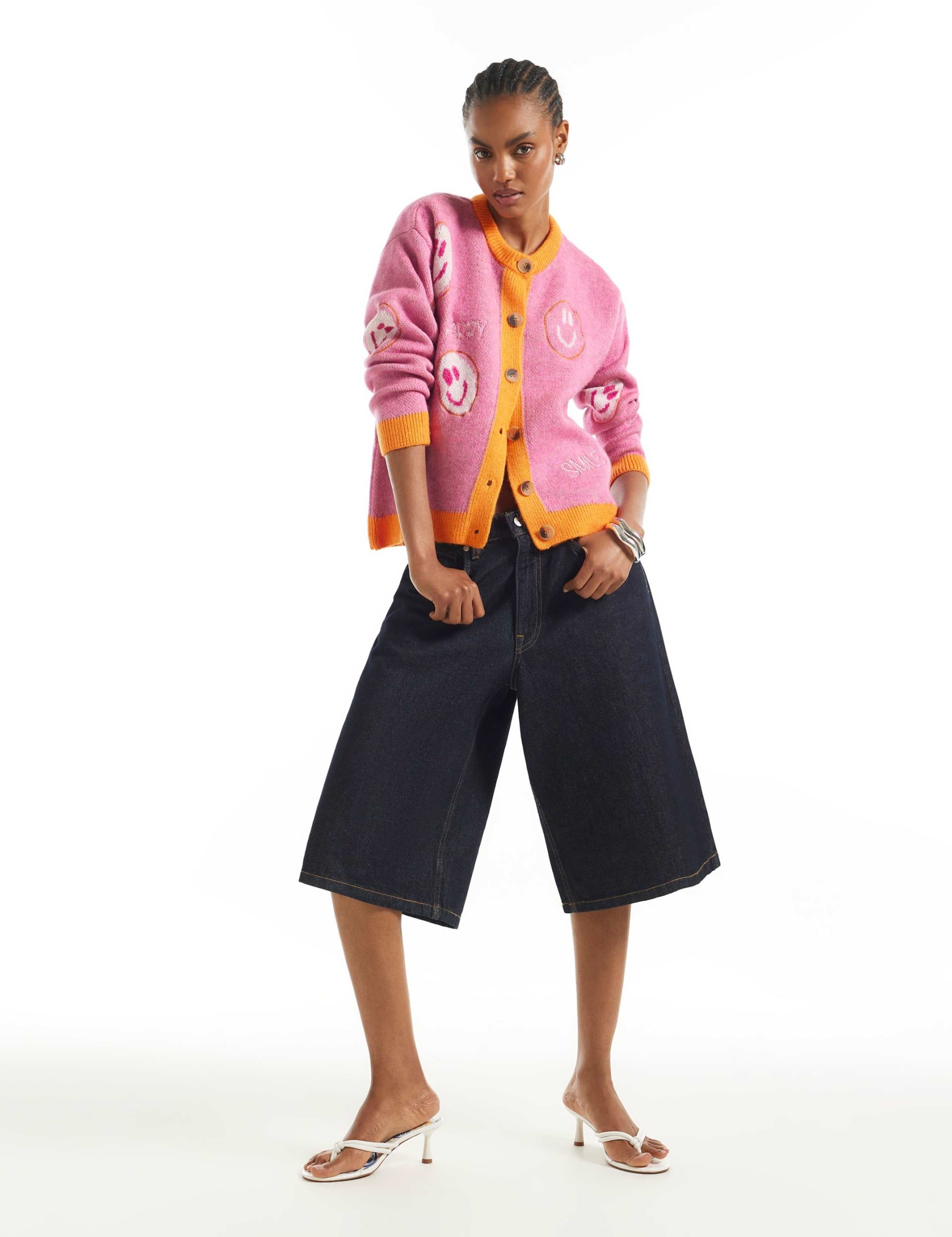 Pure Cotton Smiley Face Relaxed Cardigan